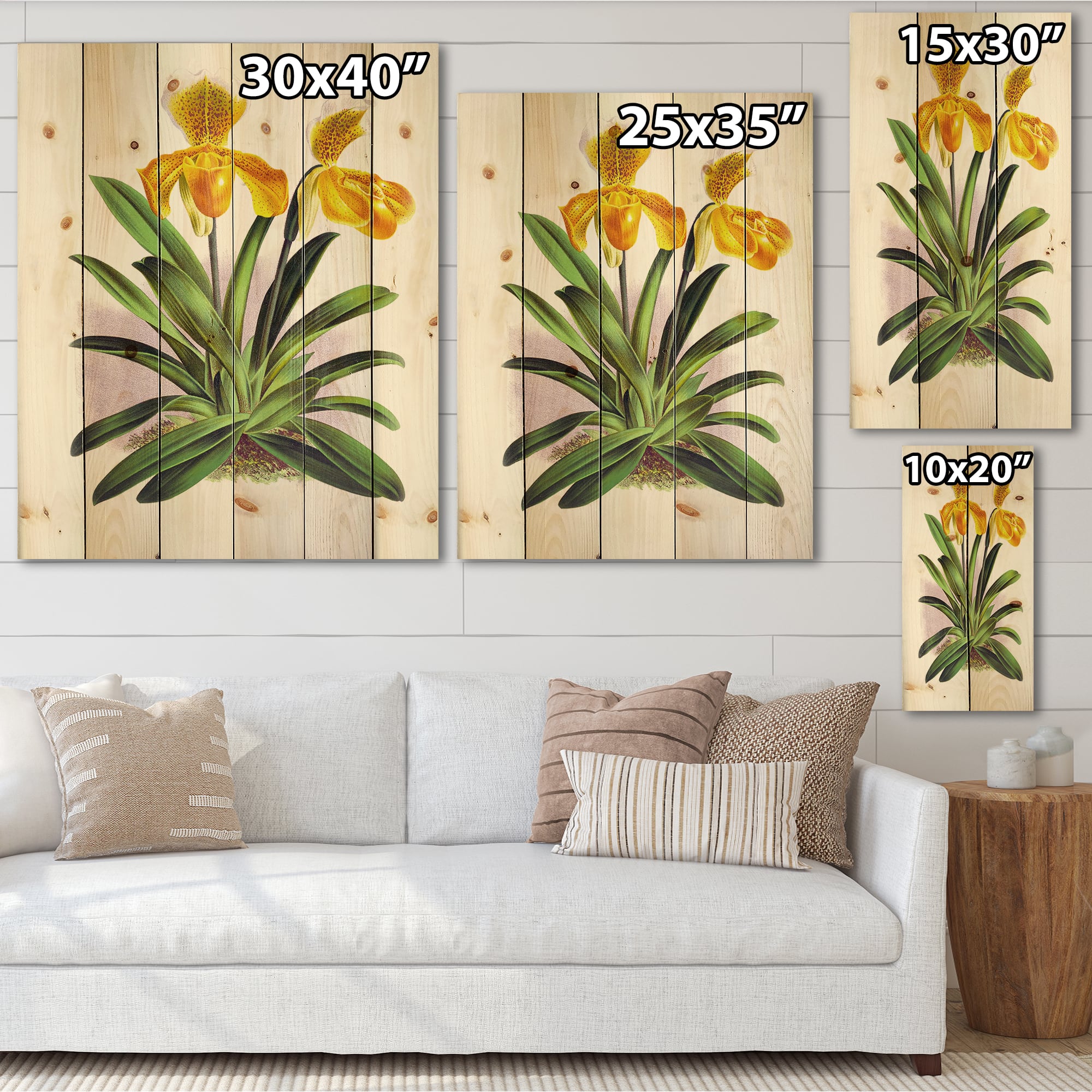 Designart - Vintage Yellow Orchid - Traditional Print on Natural Pine Wood