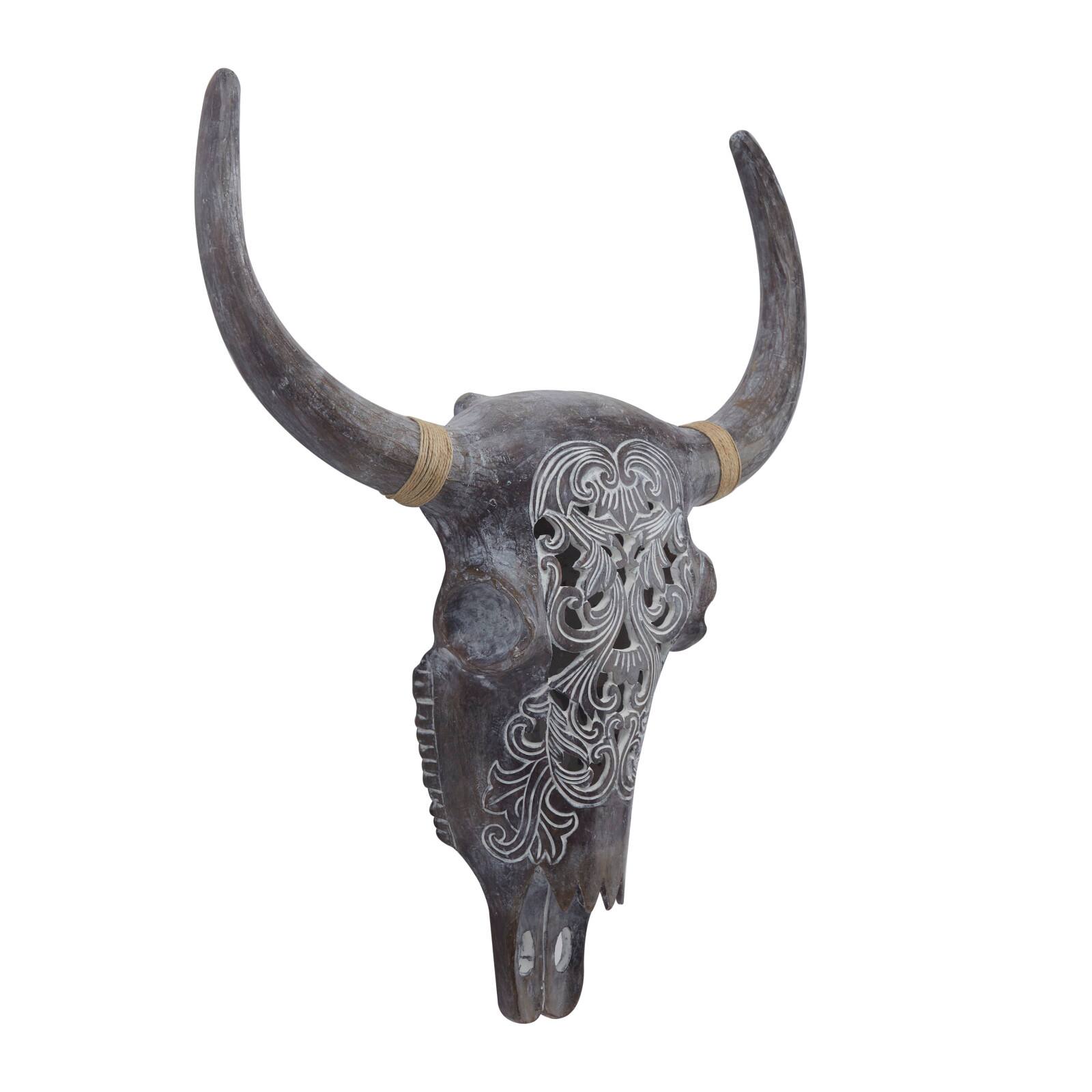 Grey Resin Bohemian Skull Wall Decor 5&#x22; x 20&#x22; x 23&#x22;