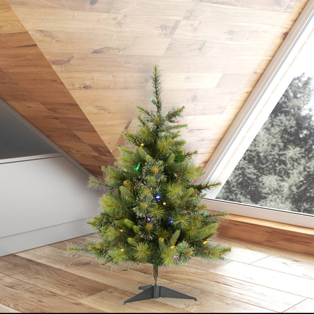 3ft. Pre-Lit Cashmere Pine Artificial Christmas Tree, Multi-Colored LED Lights