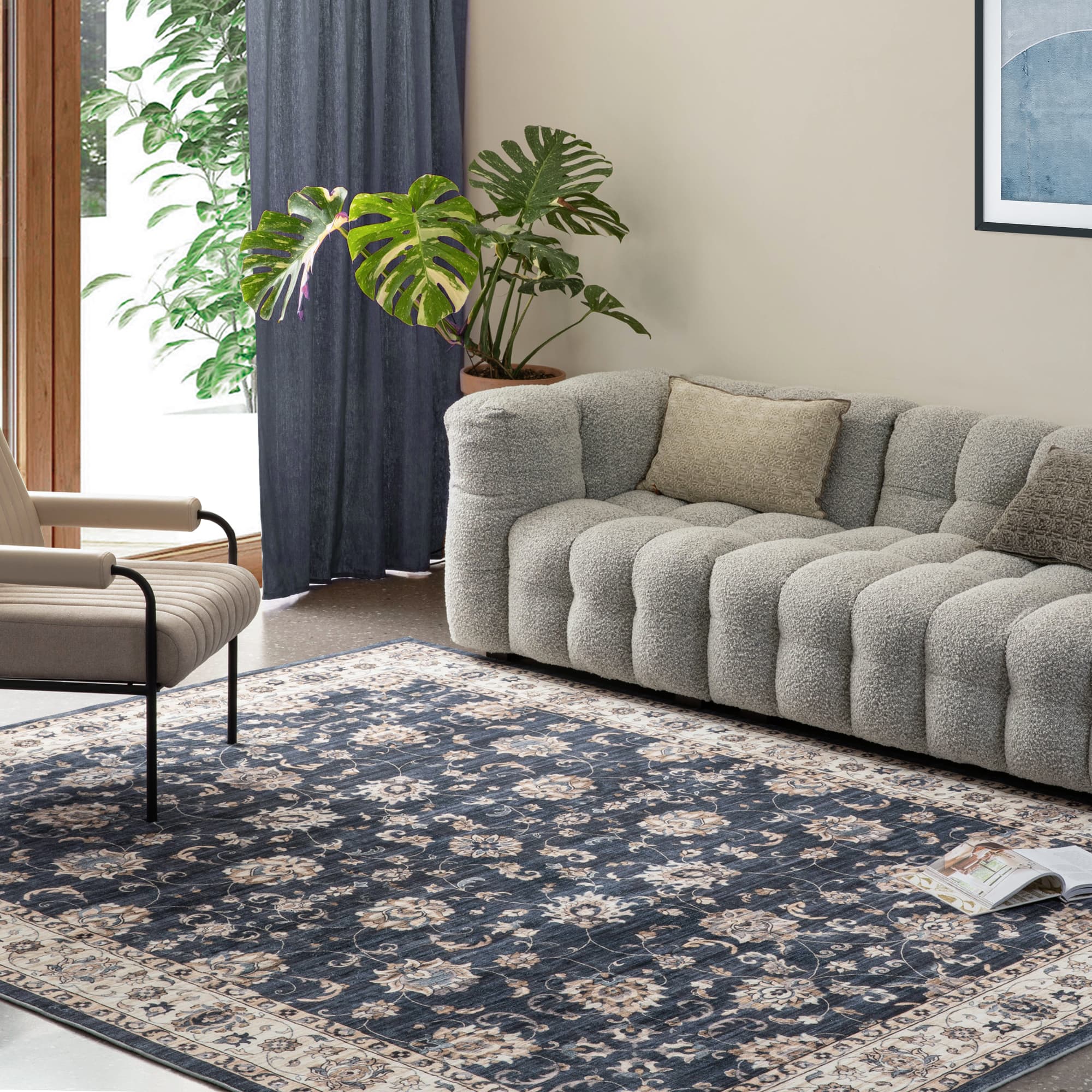 Glitzhome&#xAE; Blue &#x26; Ivory Oriental Area Rug