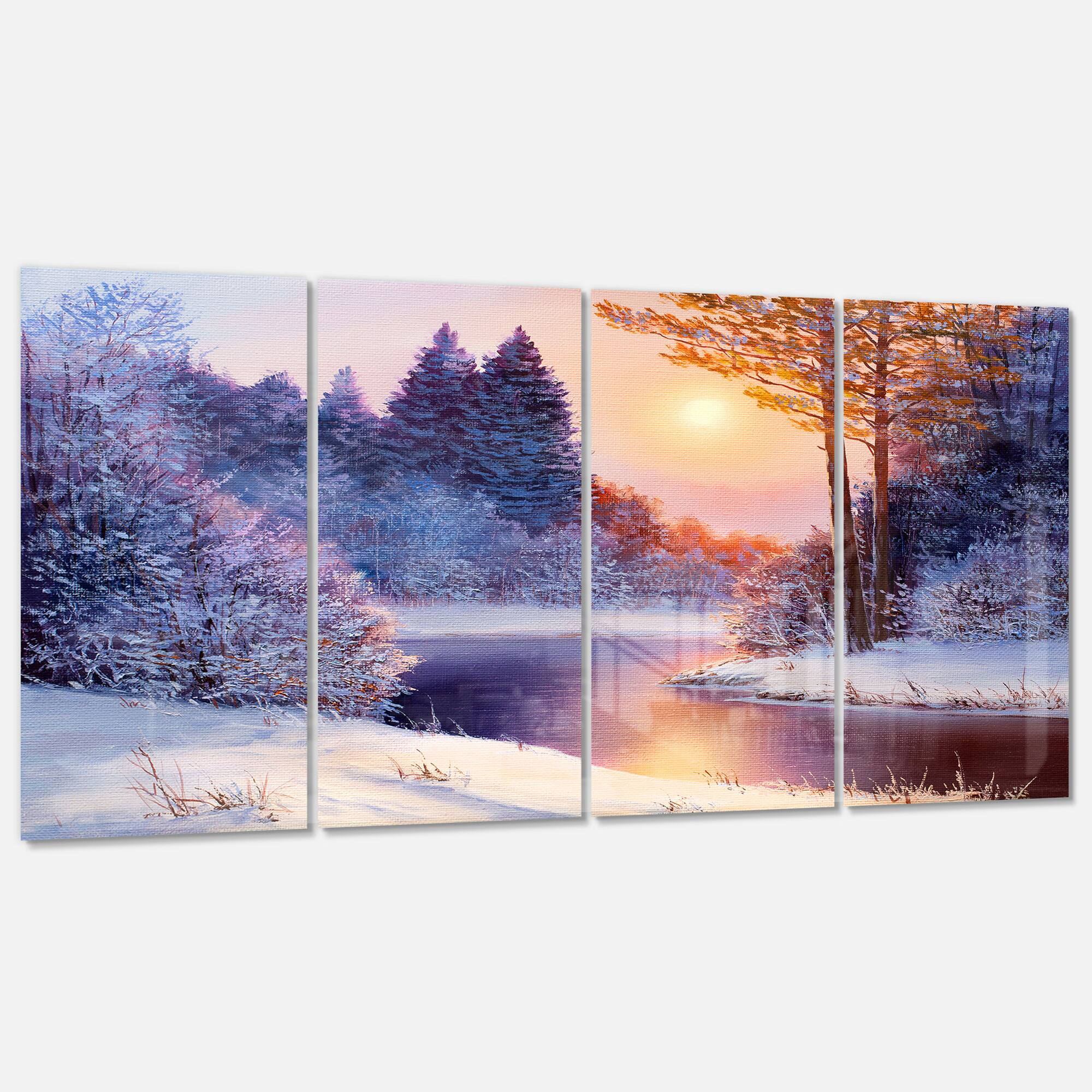 Designart - Christmas forest with river