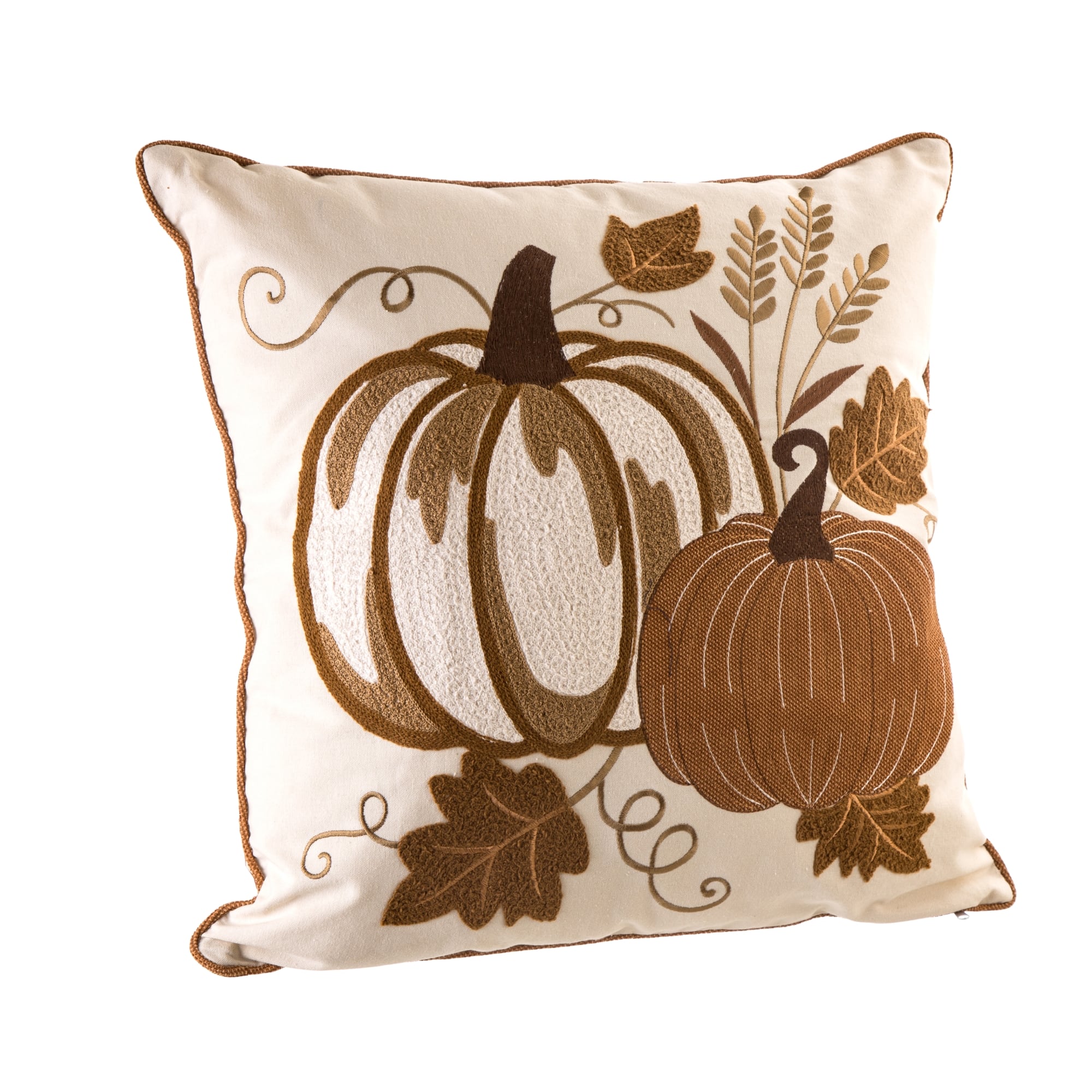 Glitzhome&#xAE; Cotton Embroidered Pumpkin Pillow Cover