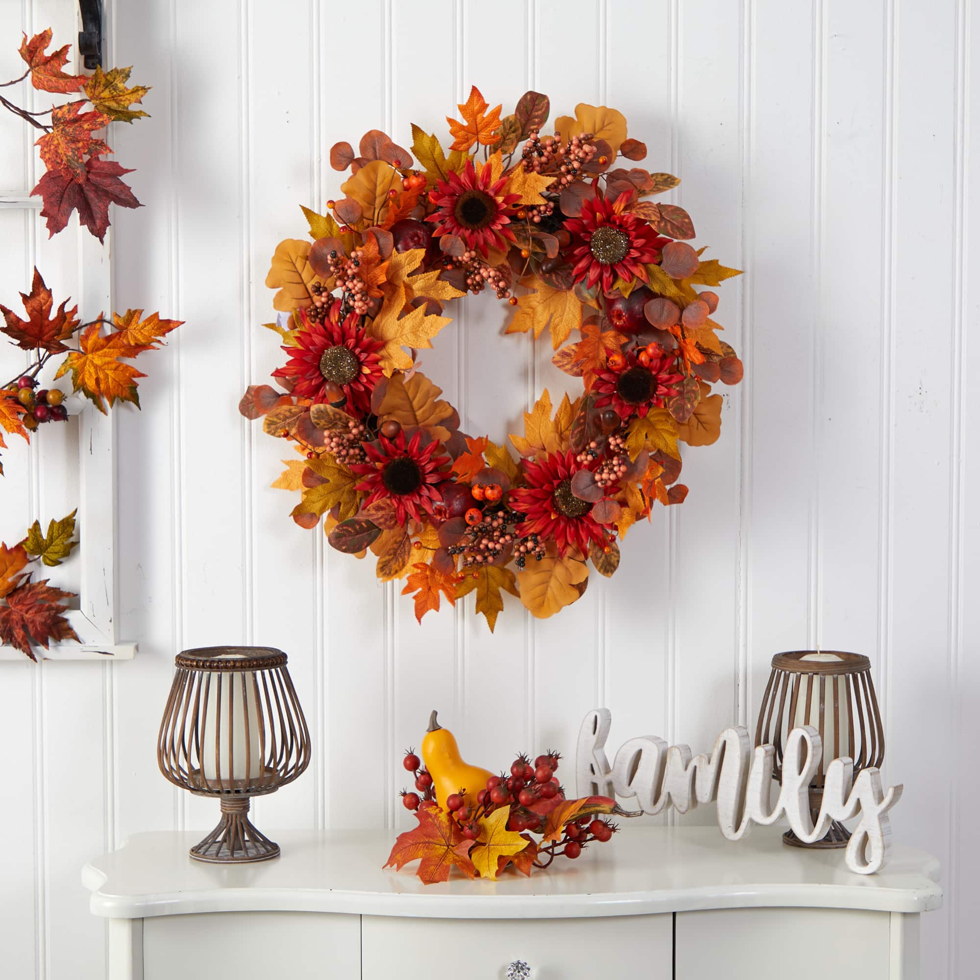 30" Fall Acorn, Sunflower, Berries & Autumn Foliage Wreath