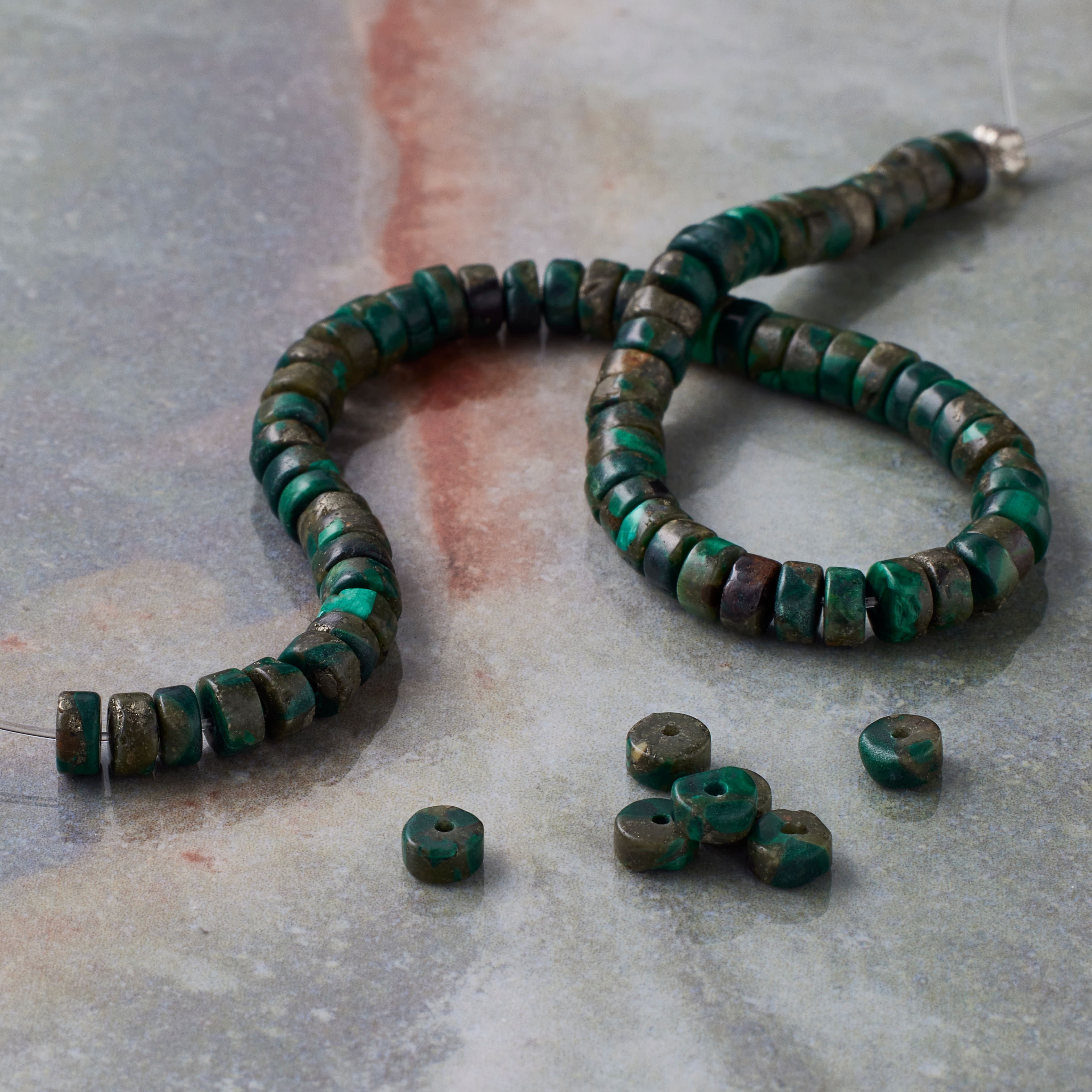 12 Pack: Green Reconstituted Stone Heishi Beads by Bead Landing™
