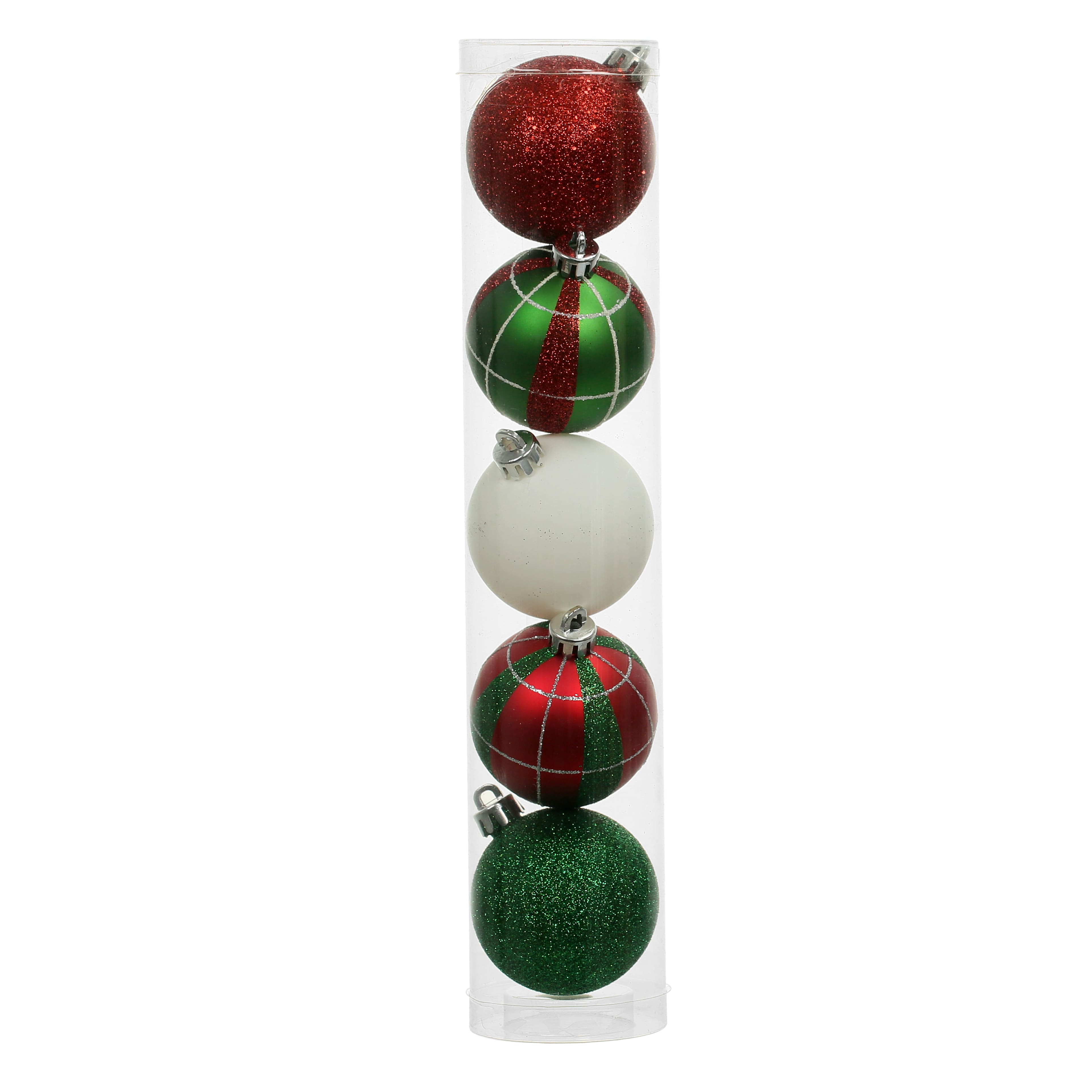 5 Pack 2.2&#x22; Red, Green &#x26; White Shatterproof Ball Ornaments by Ashland&#xAE;
