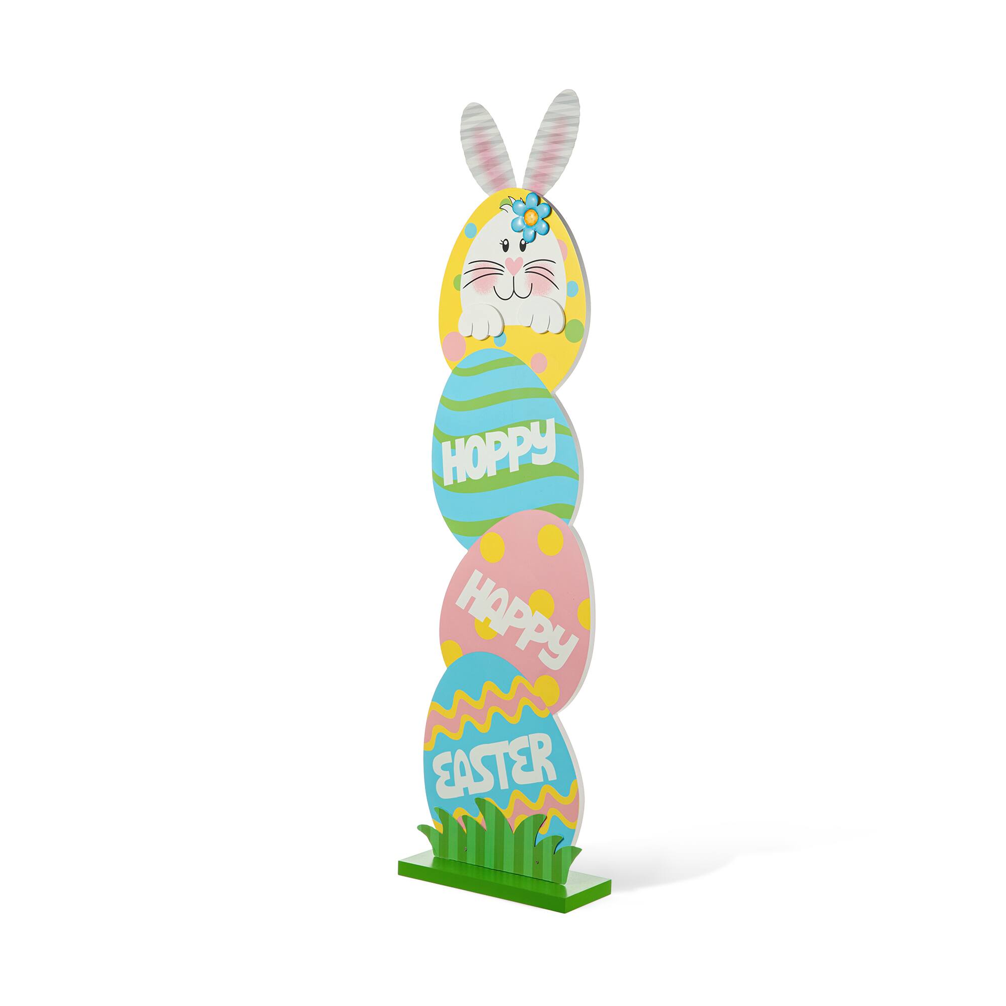 Glitzhome® 42" Easter Wooden Bunny & Eggs Porch Décor