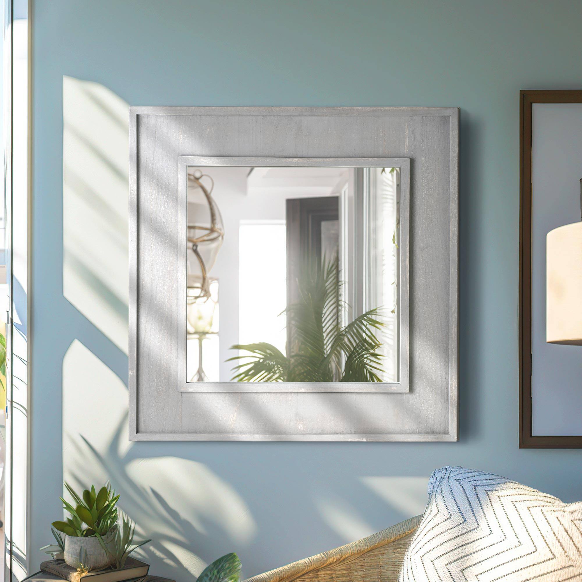American Art Decor Sea Spray Grey Wash Framed Mirror - 24&#x22;x 24&#x22;