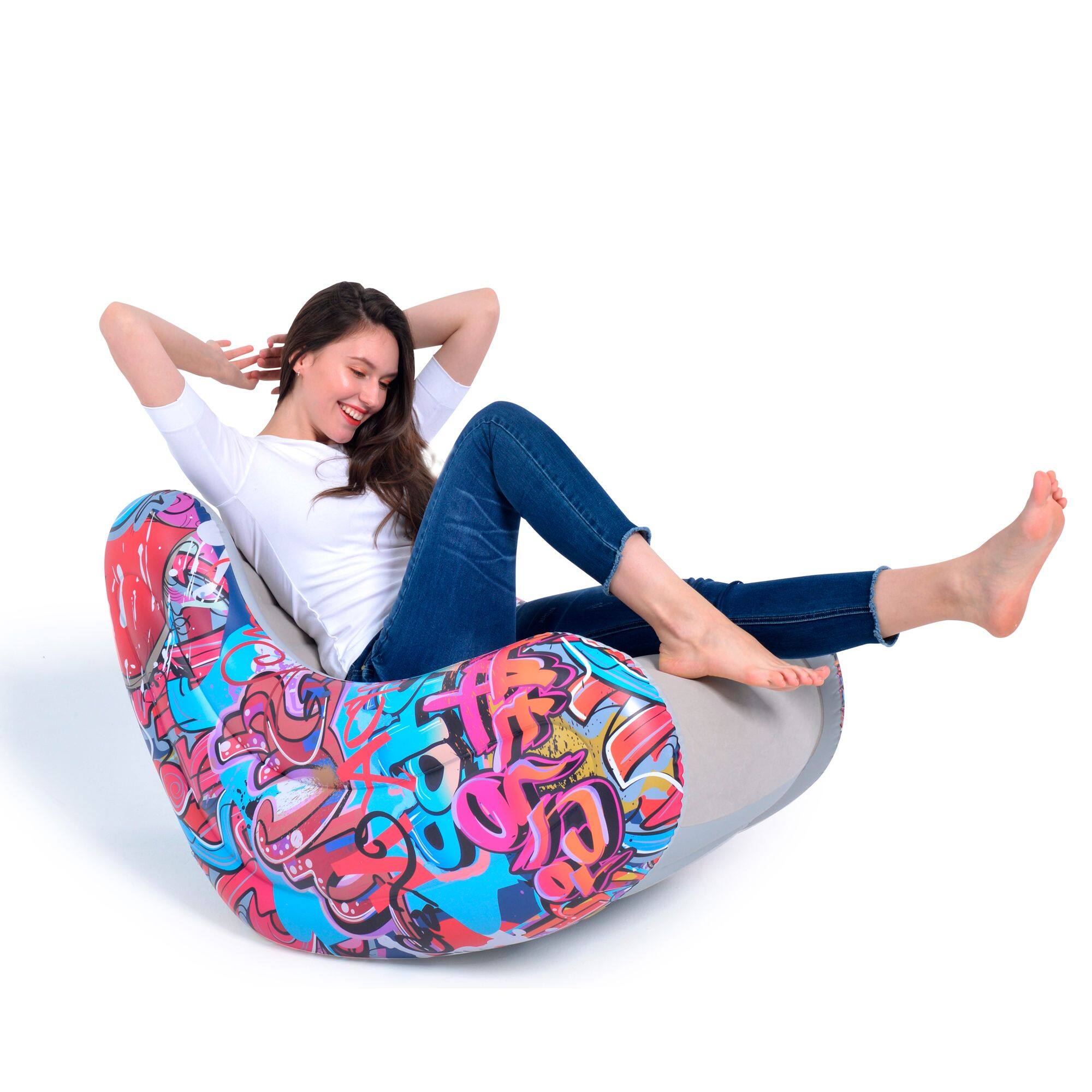 37" Graffiti Design Flocked Inflatable Lounge Chair