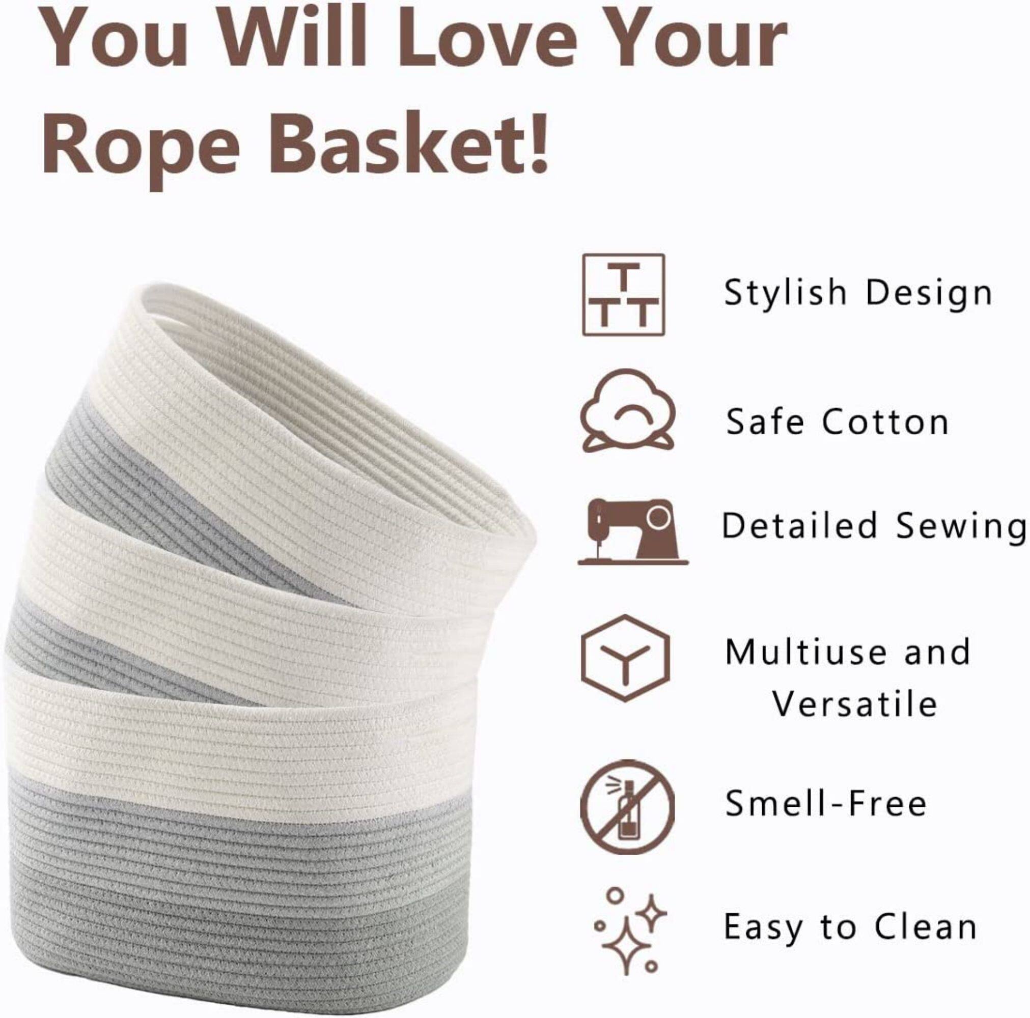 NEX™ Gray & White Cotton Rope Storage Baskets, 3ct.