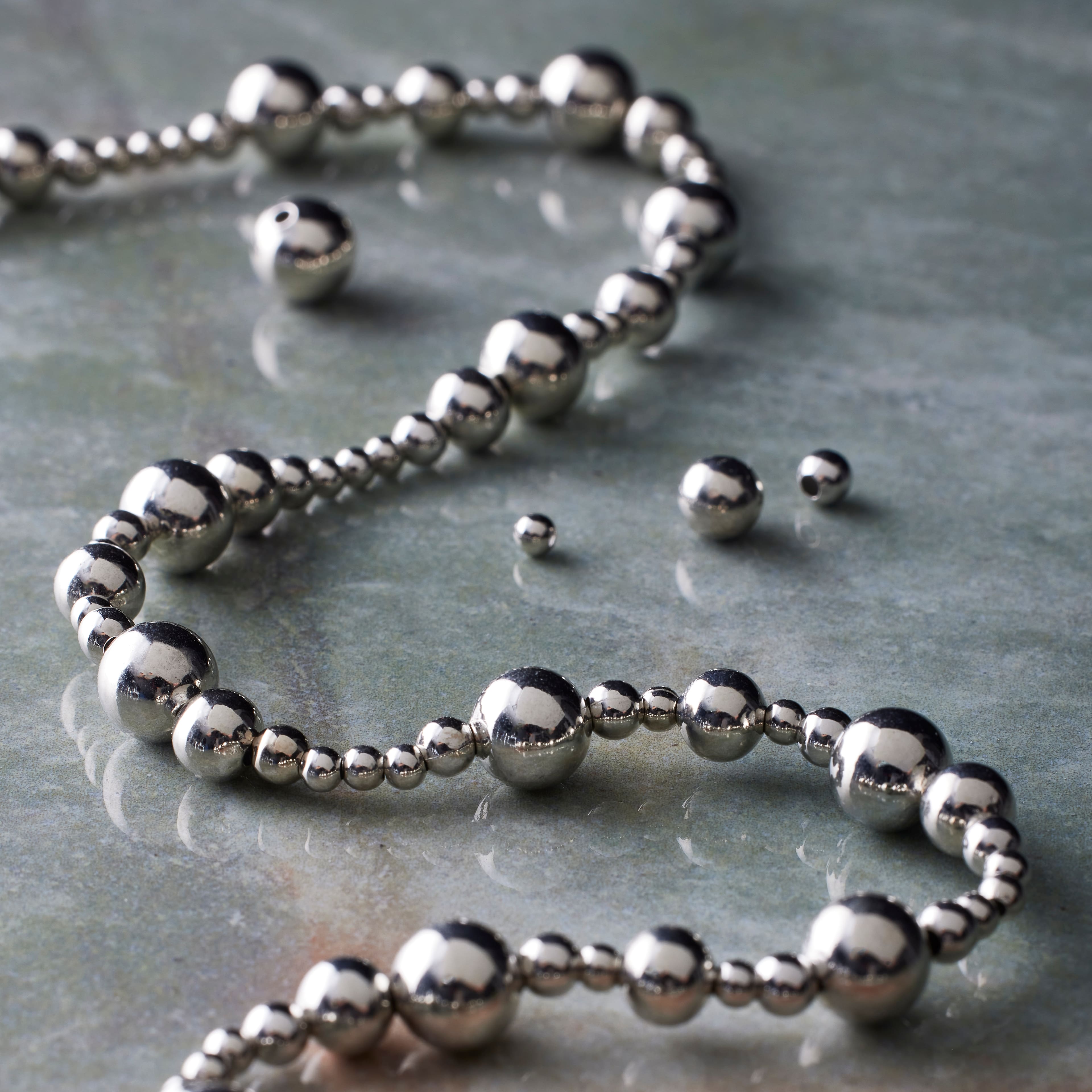 12 Pack: Rhodium Metal Round Beads Mix, by Bead Landing™