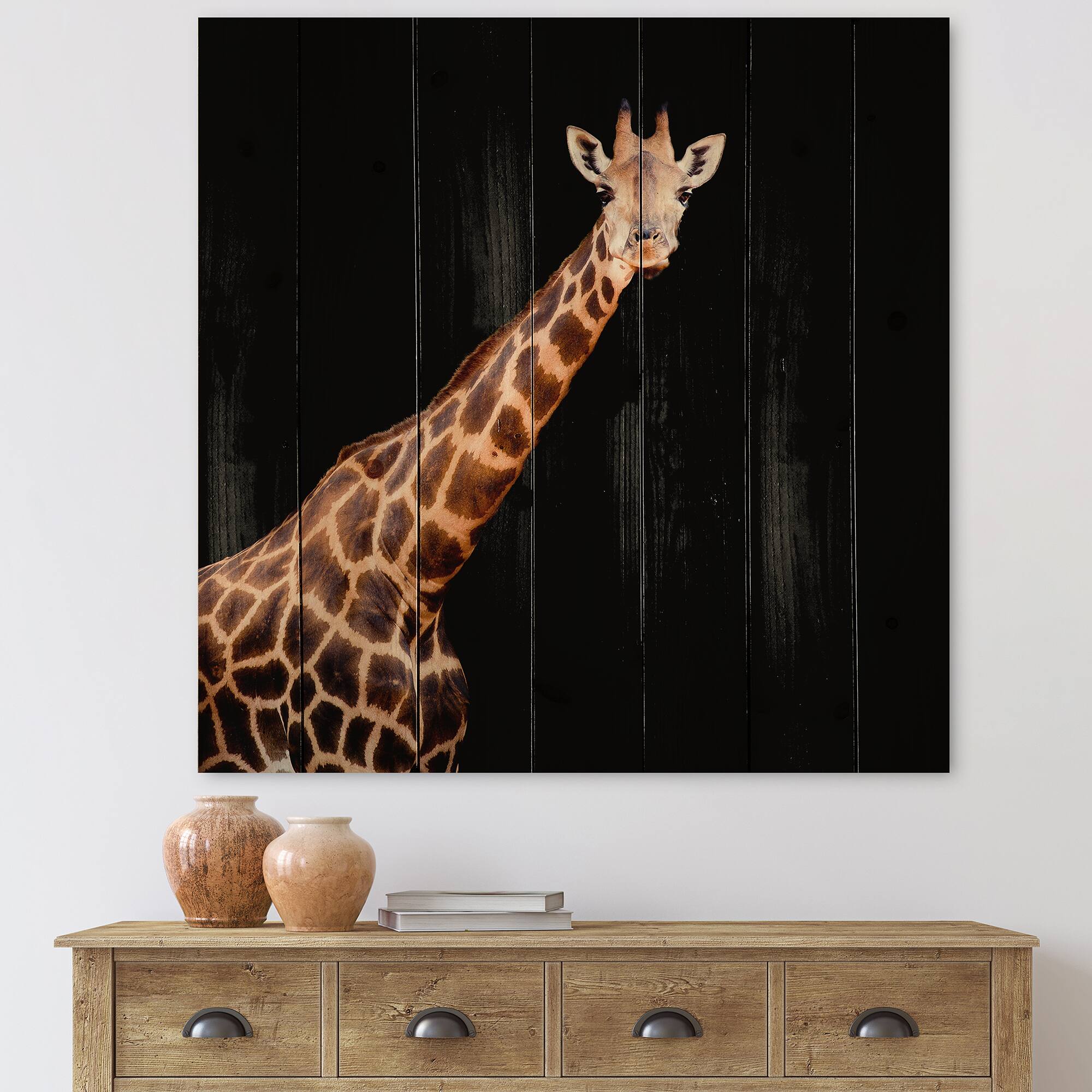 Designart - Portrait of A Giraffe VII - Farmhouse Print on Natural Pine Wood