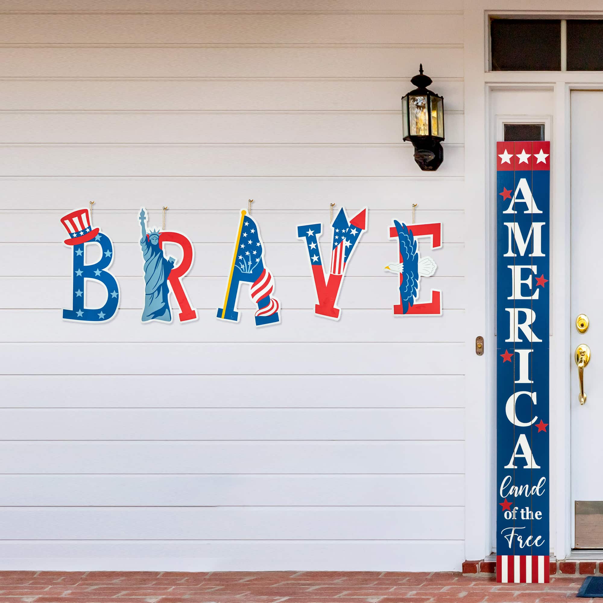 Glitzhome® 43" Patriotic America Brave Yard Stake Set
