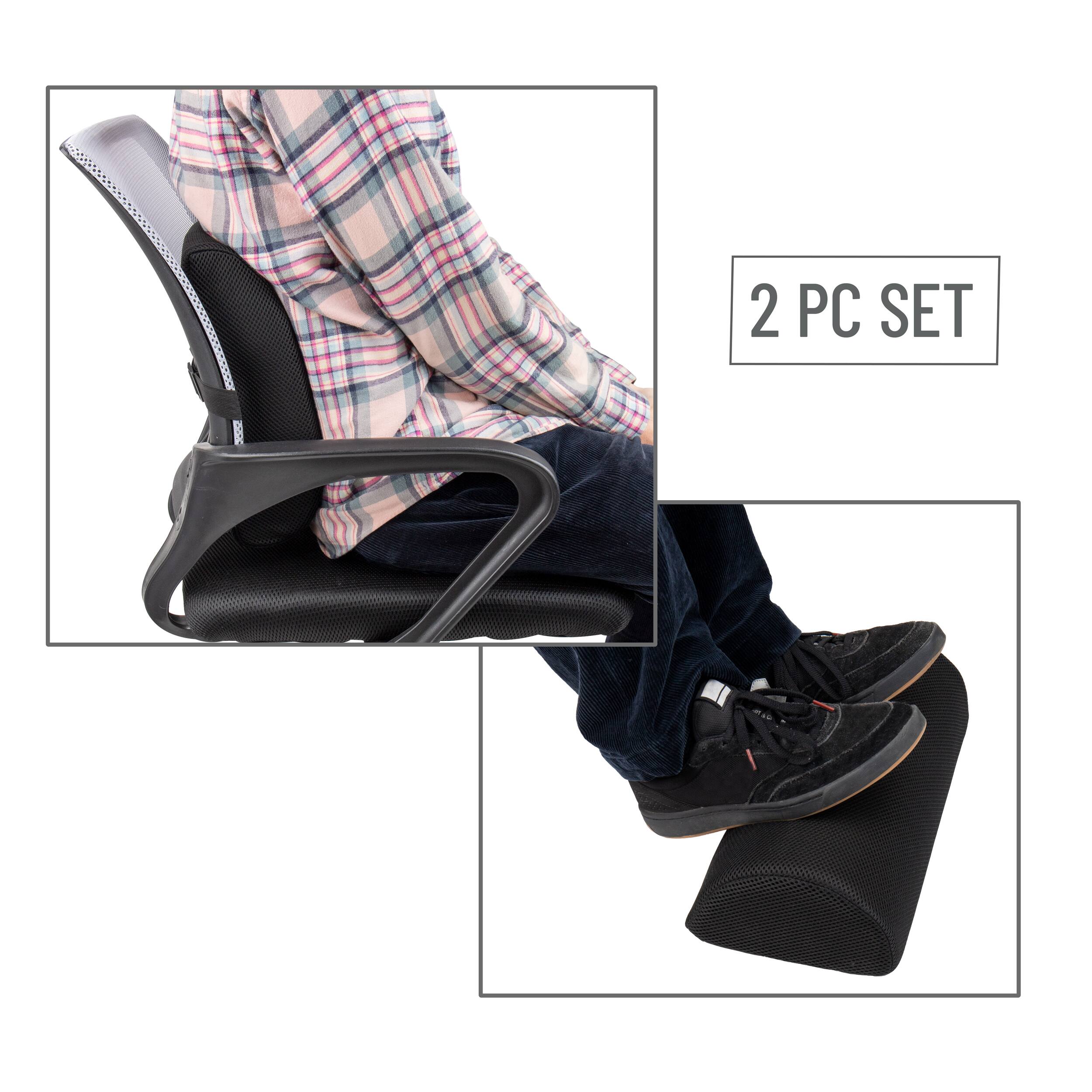 Mind Reader Harmony Collection Black Ergonomic Back and Footrest Set