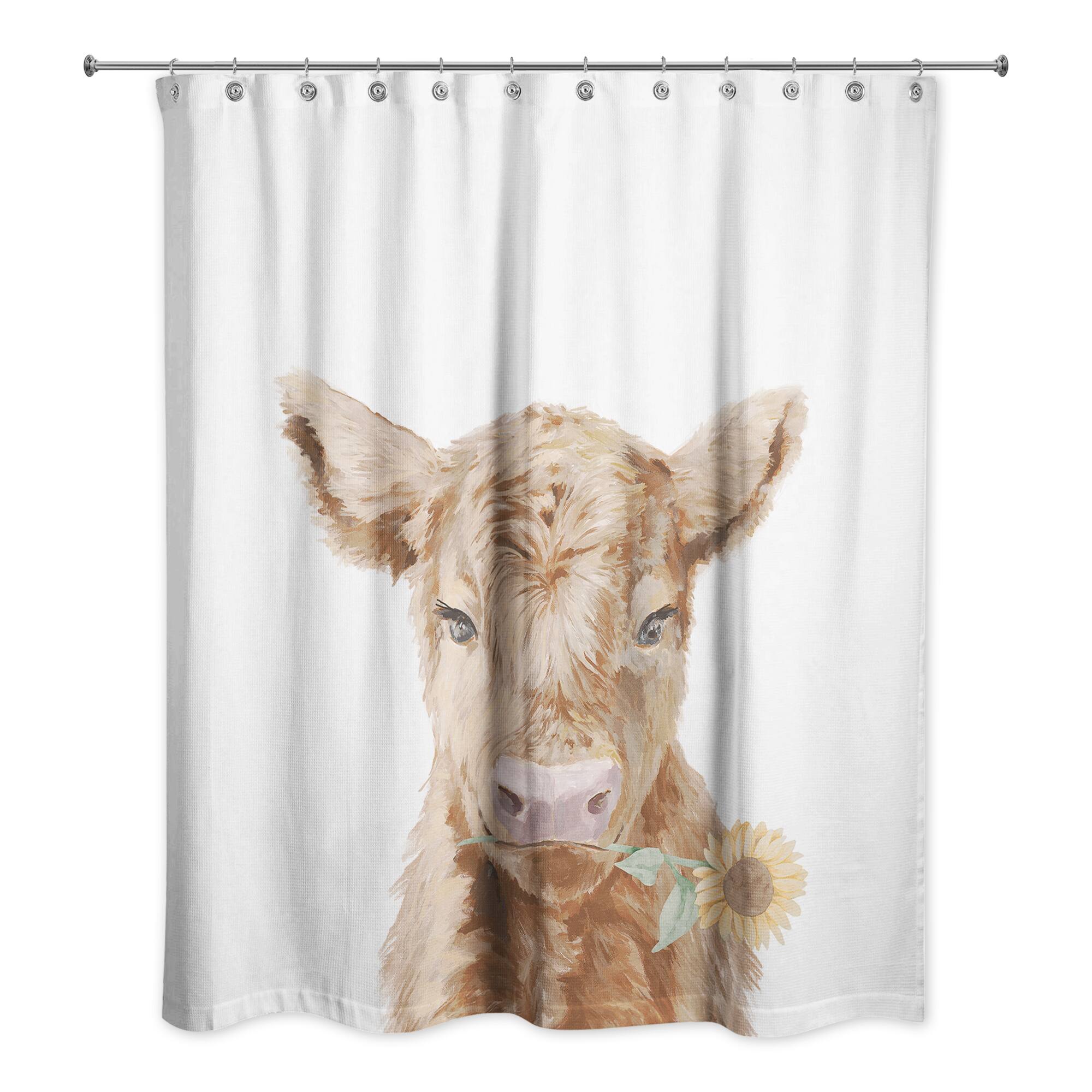 Baby Highland Cow Sunflower 71&#x22; x 74&#x22; Shower Curtain