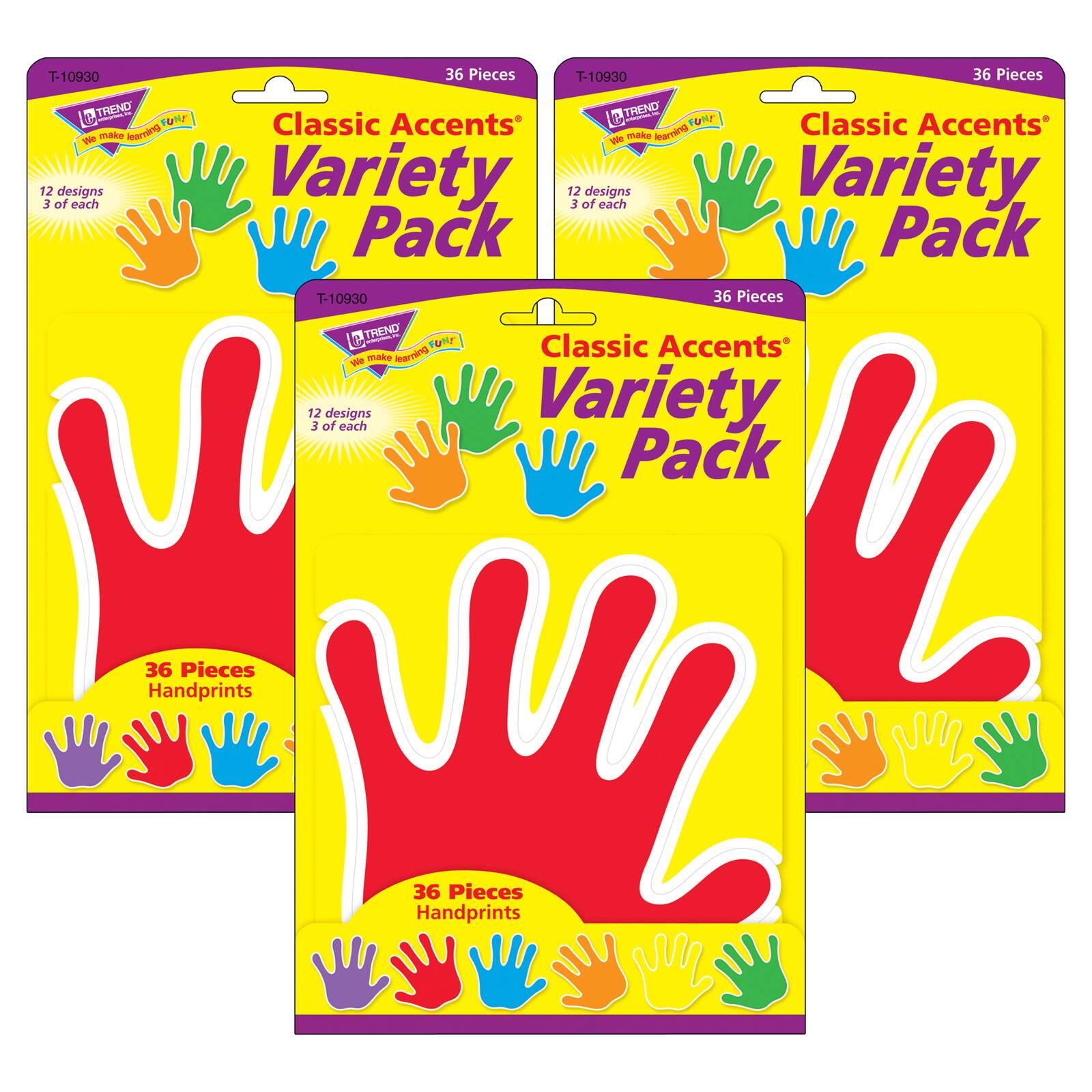 Trend Classic Accents® Handprints Variety Pack, 3 Packs of 36