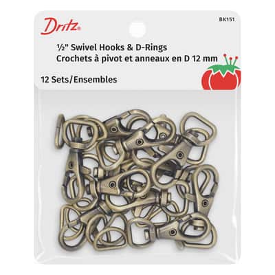 Dritz® Swivel Hooks & D-Rings, 12 Sets, Color: Antique Brass