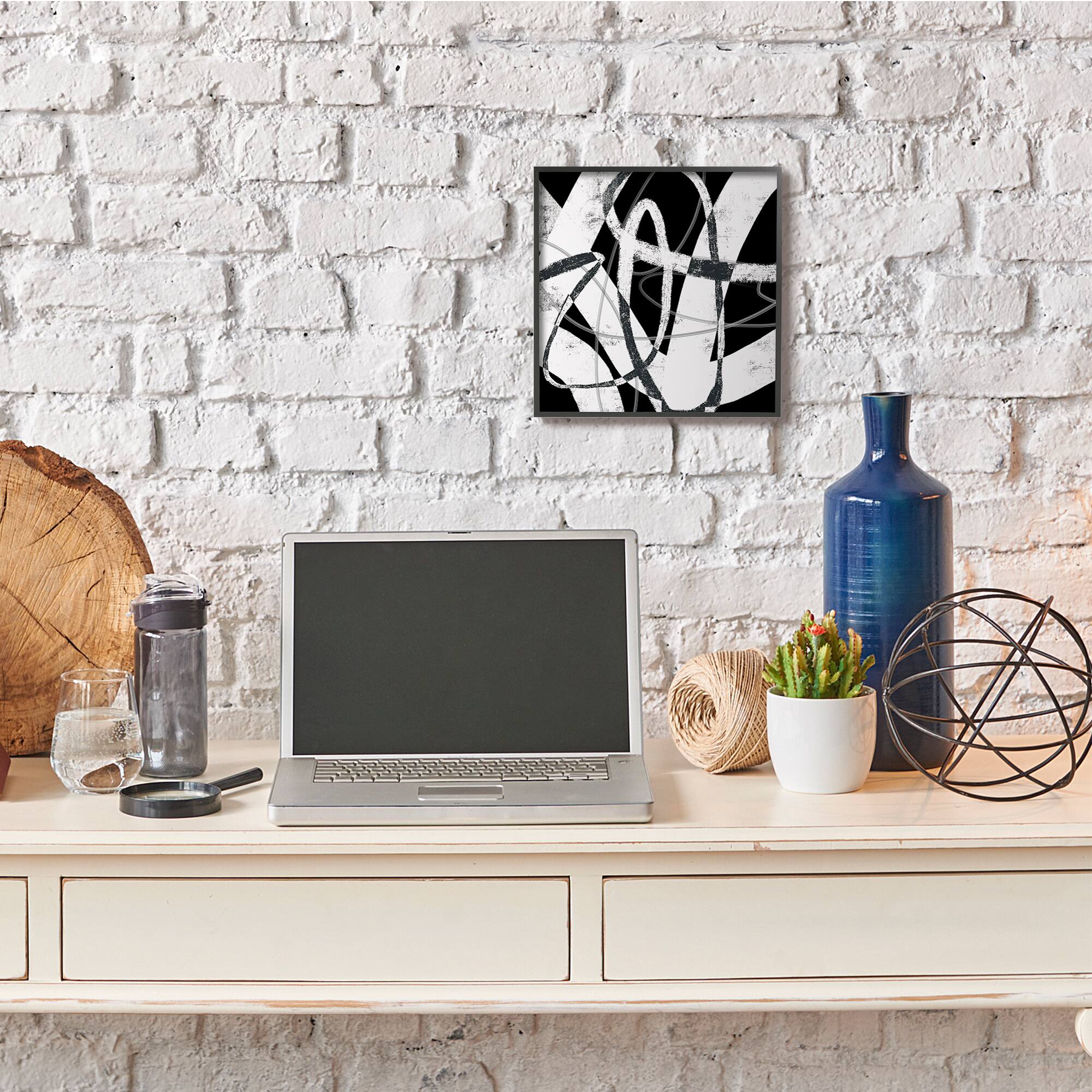 Stupell Industries Black and White Abstract Moving Paint Brush Strokes,12" x 12"