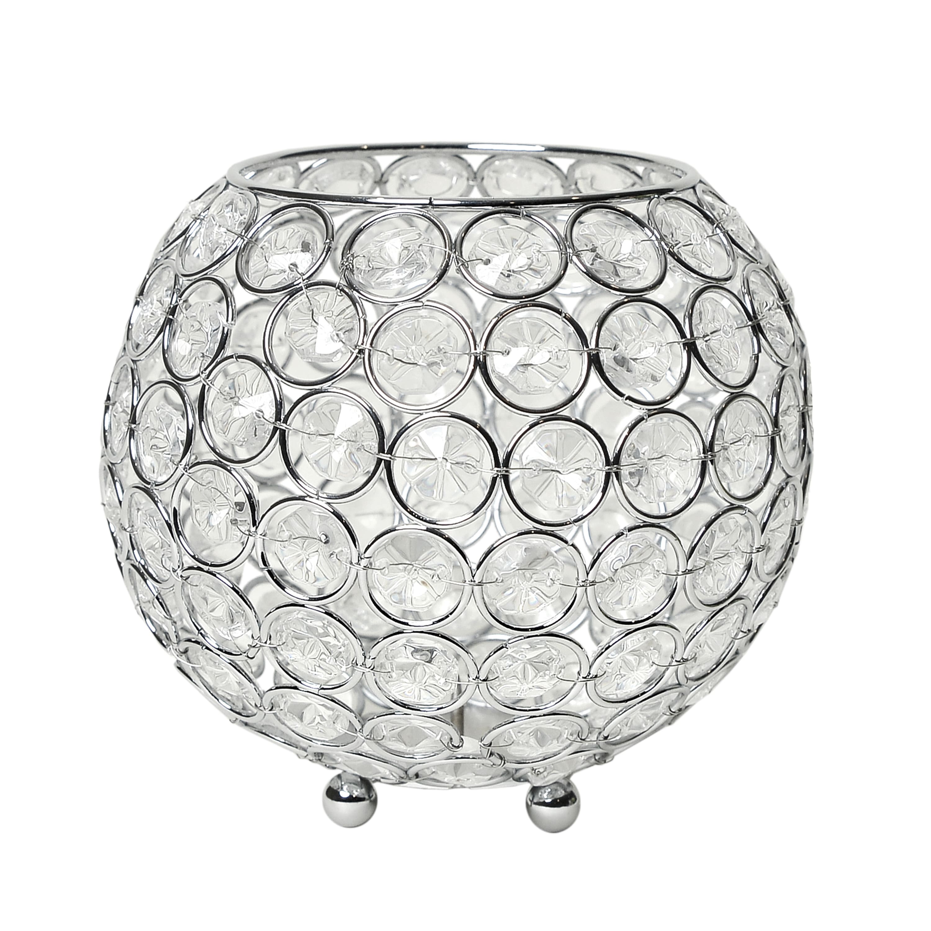 Elegant Designs&#x2122; Chrome Crystal Circular Bowl Candle Holder
