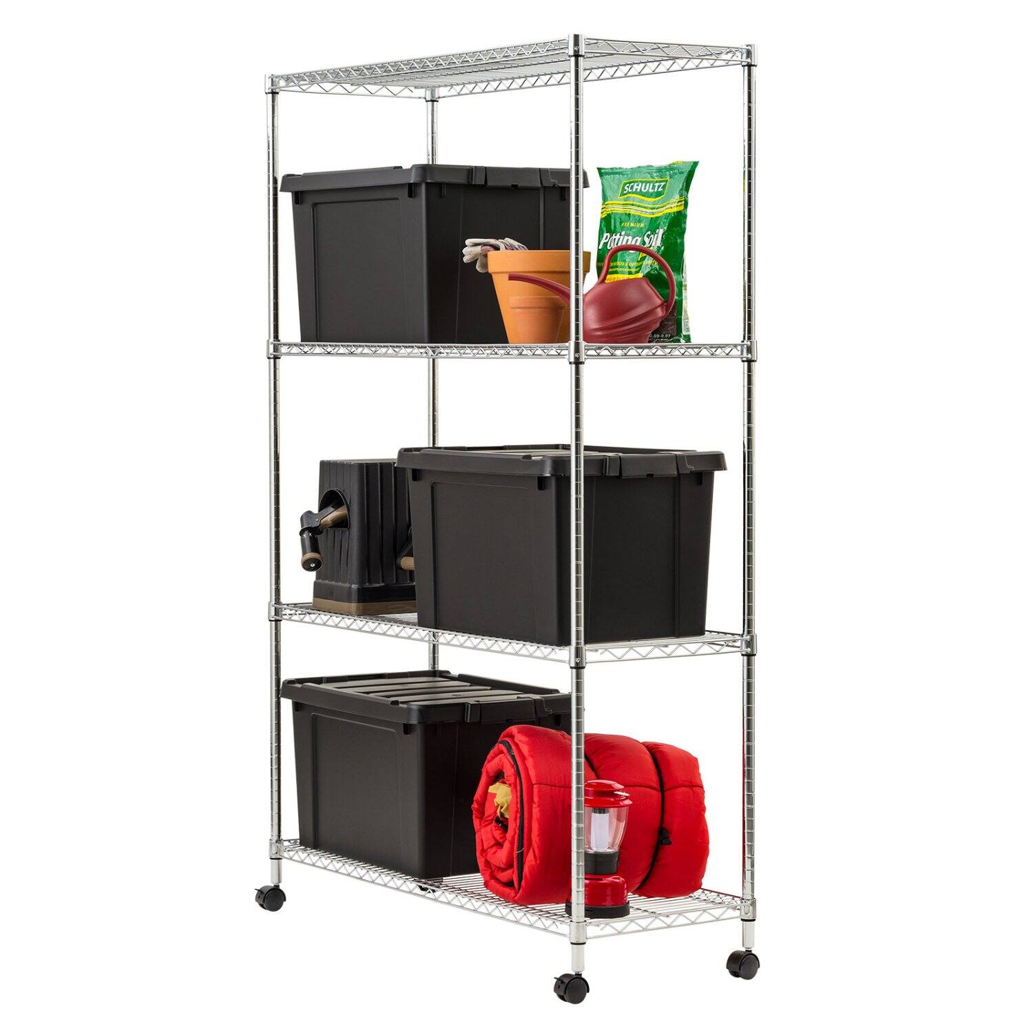 Iris&#xAE; 73.5&#x22; Silver 4-Tier Rolling Wire Rack Shelf