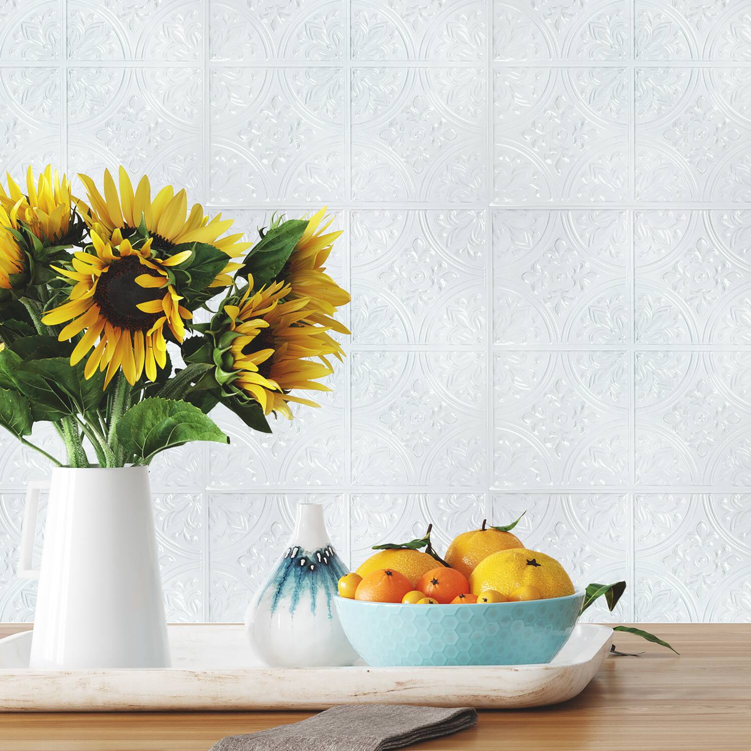 RoomMates Bright White Tin Tile Peel & Stick Backsplash