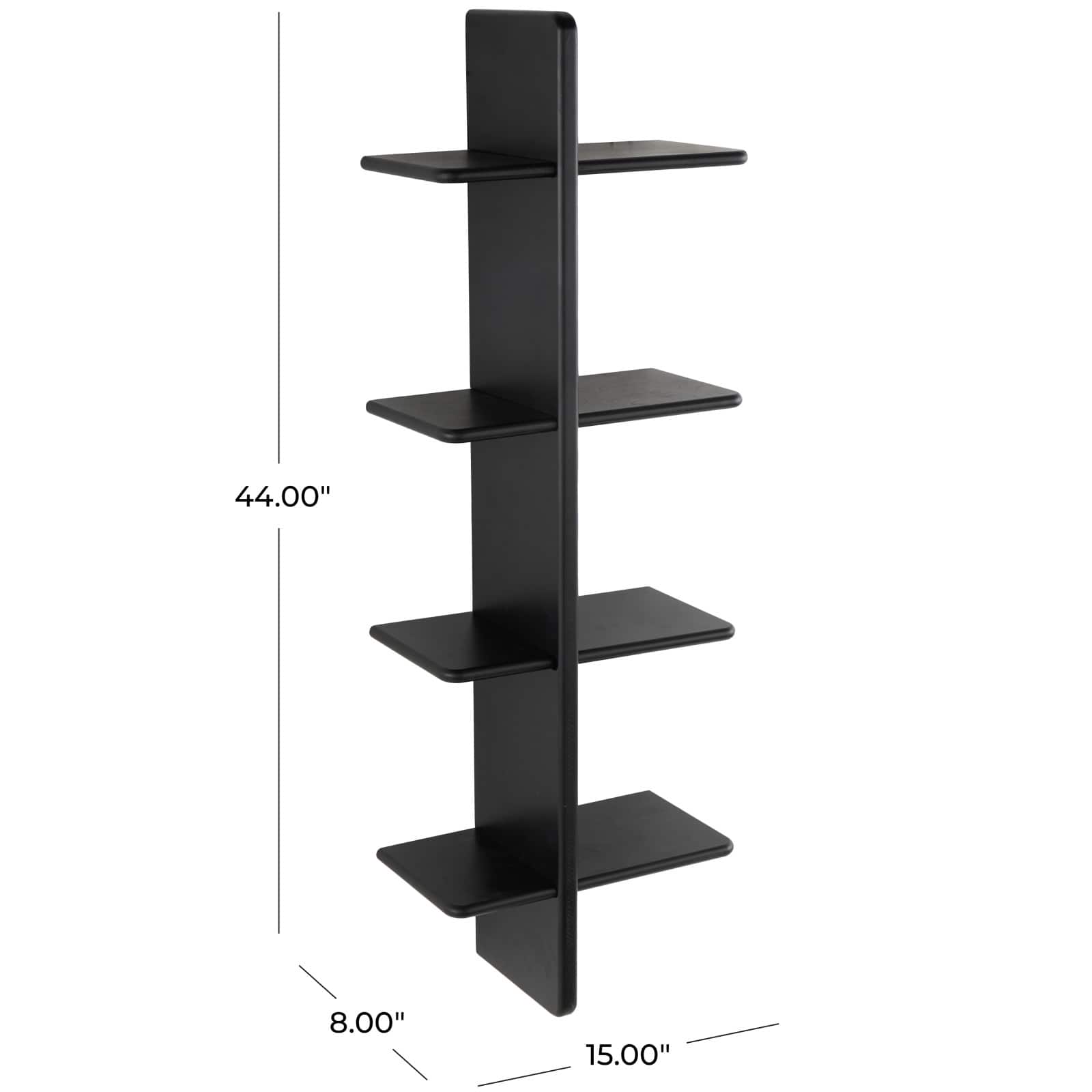 15" x 44" Shelf Black Wood Handmade Wall Hanging Shelf
