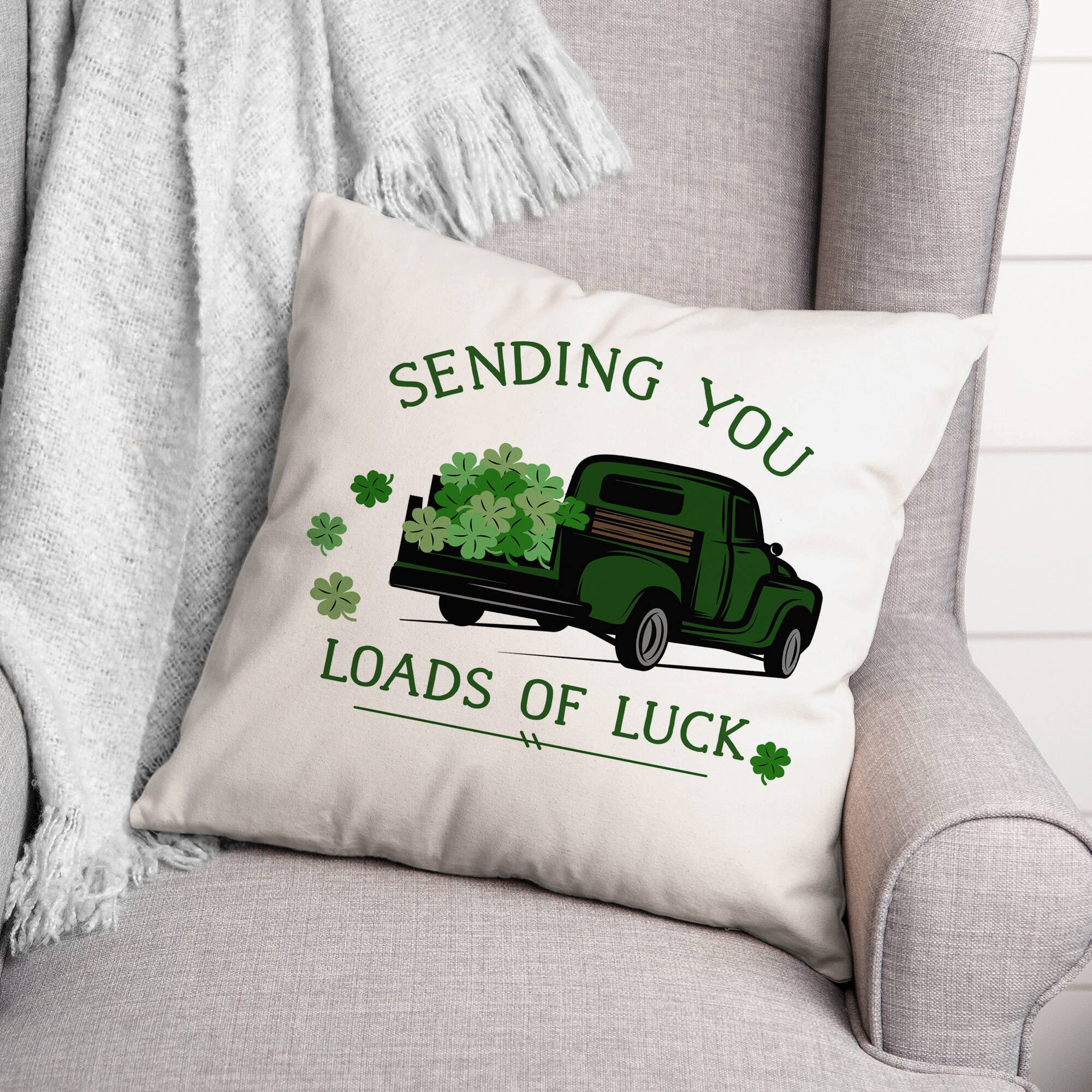 Loads of Luck Truck Pillow 18" x 18" Throw Pillow