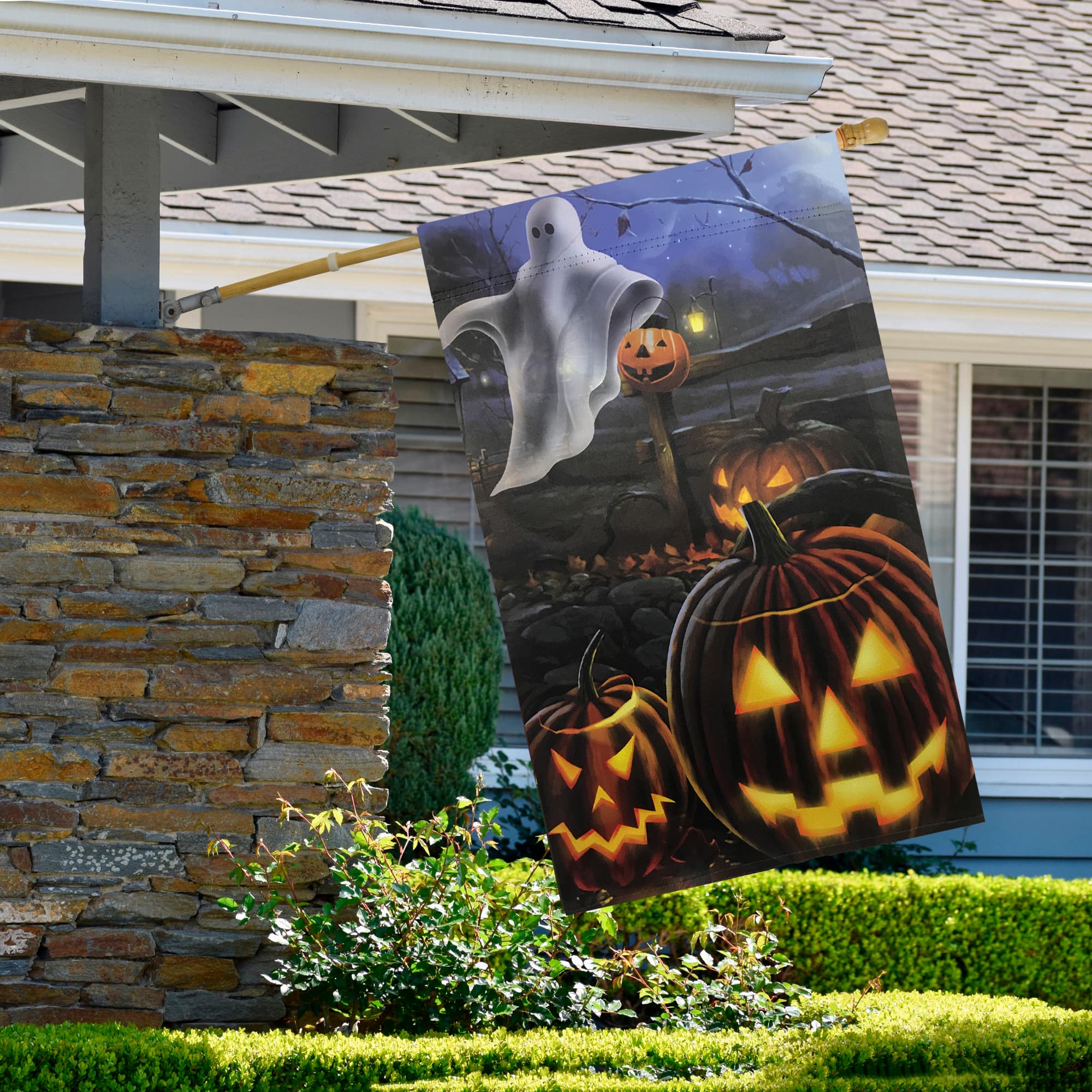 Pumpkins & Ghost Spooky Halloween Outdoor Garden Flag, 28" x 40"