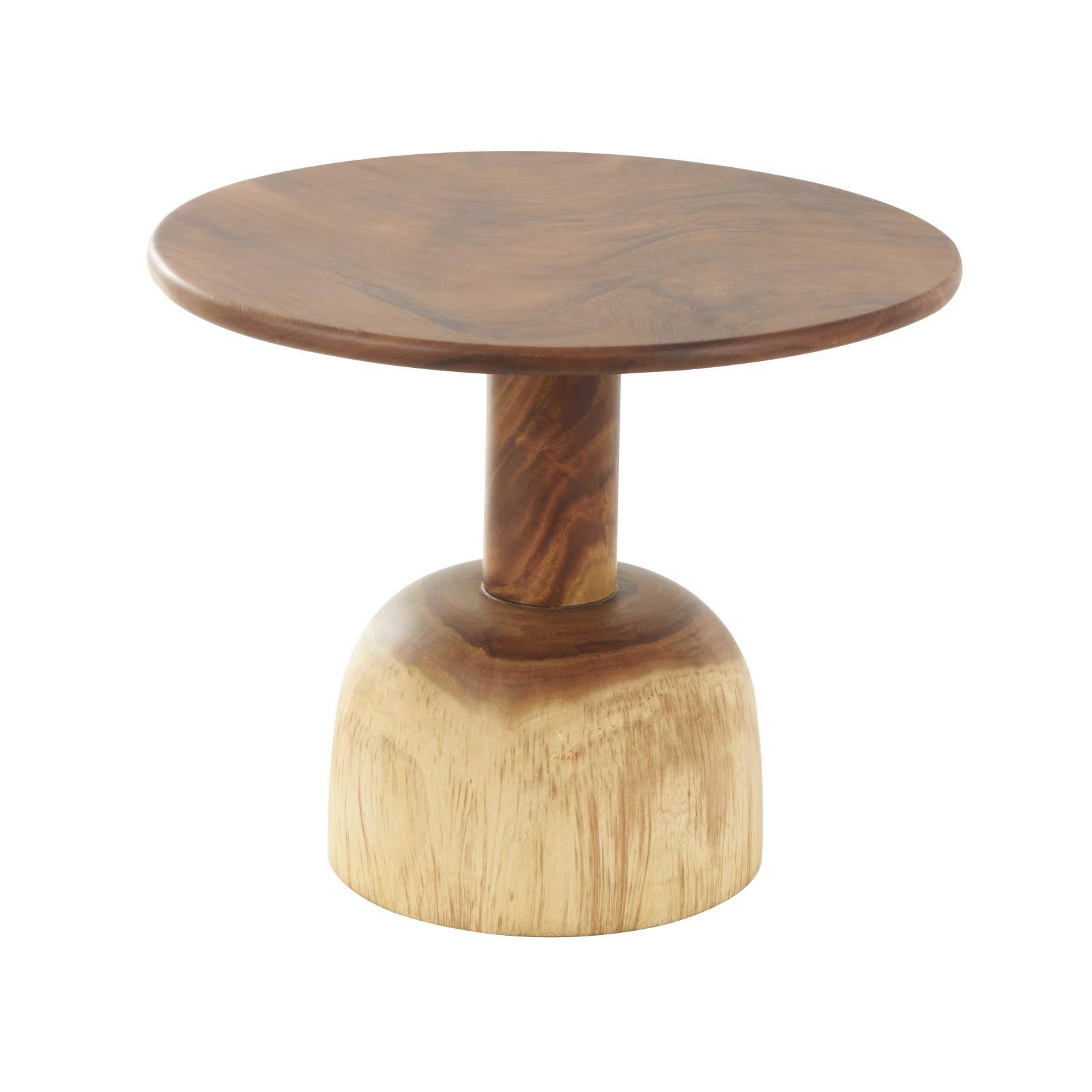 23.75" Brown Wood Handmade Coffee Table with Rounded Block Base