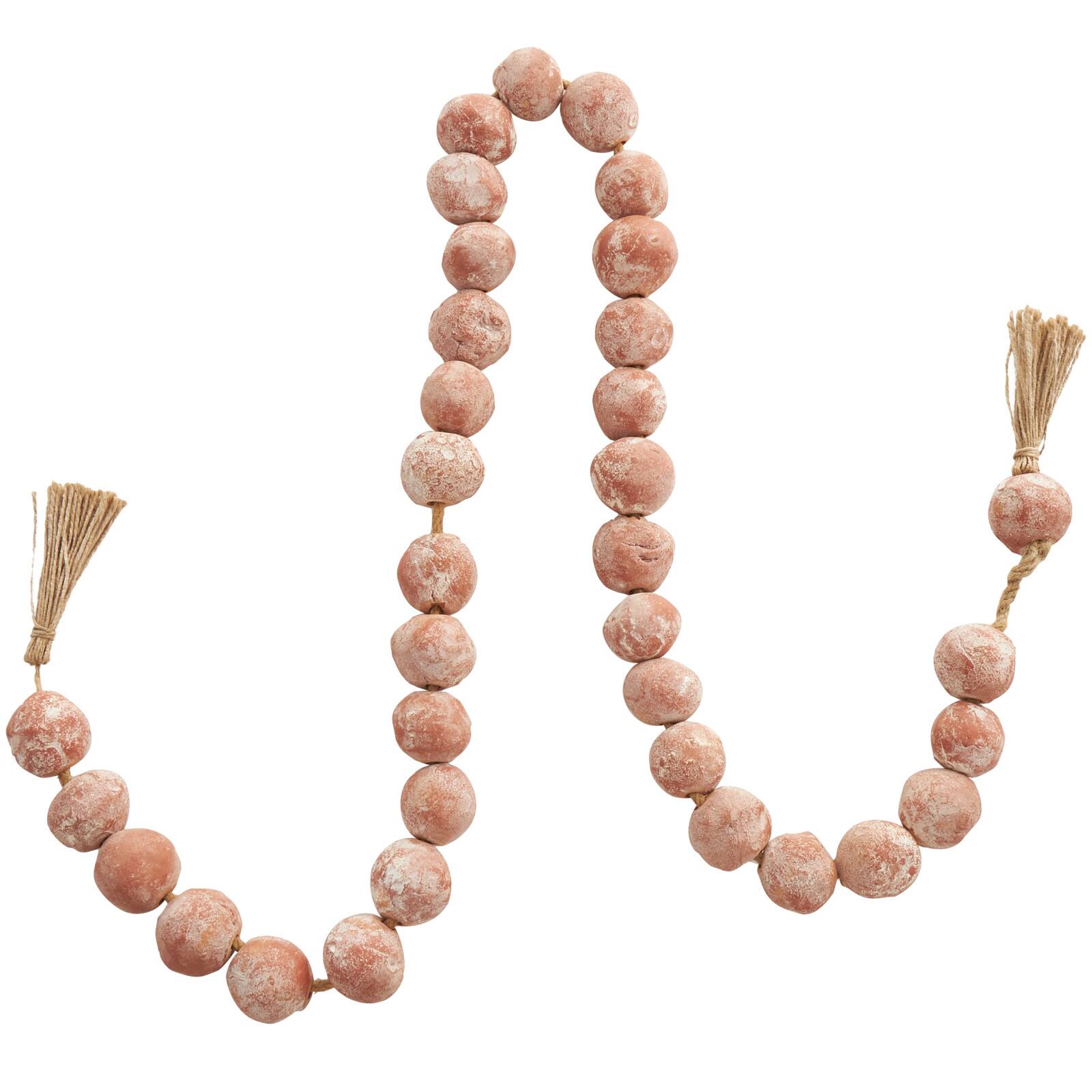 5ft. Paper Mache Round Distressed Beaded Garland with Tassel