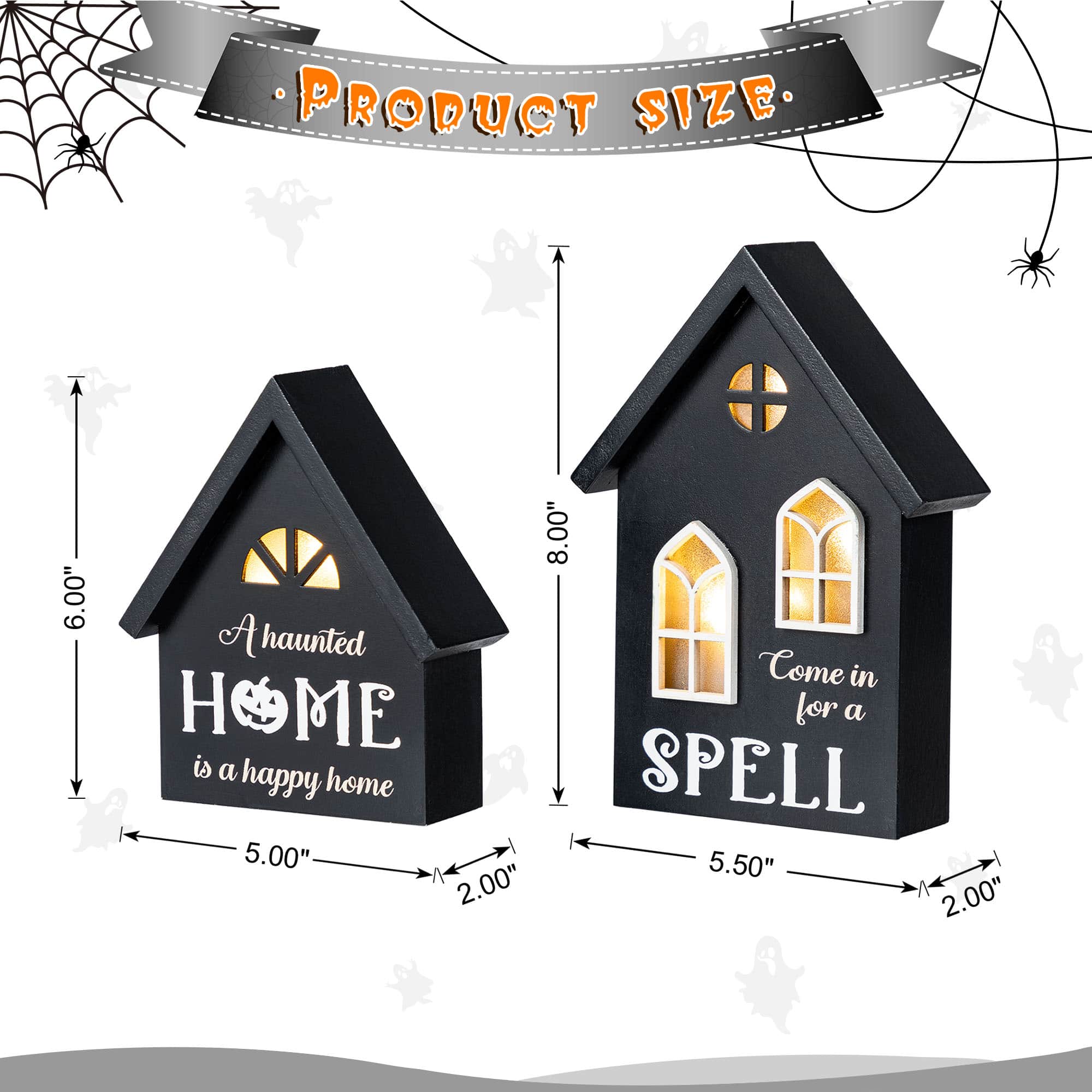 Glitzhome&#xAE; 8&#x22;H Lighted Halloween Wooden House-shaped Table Decor Set