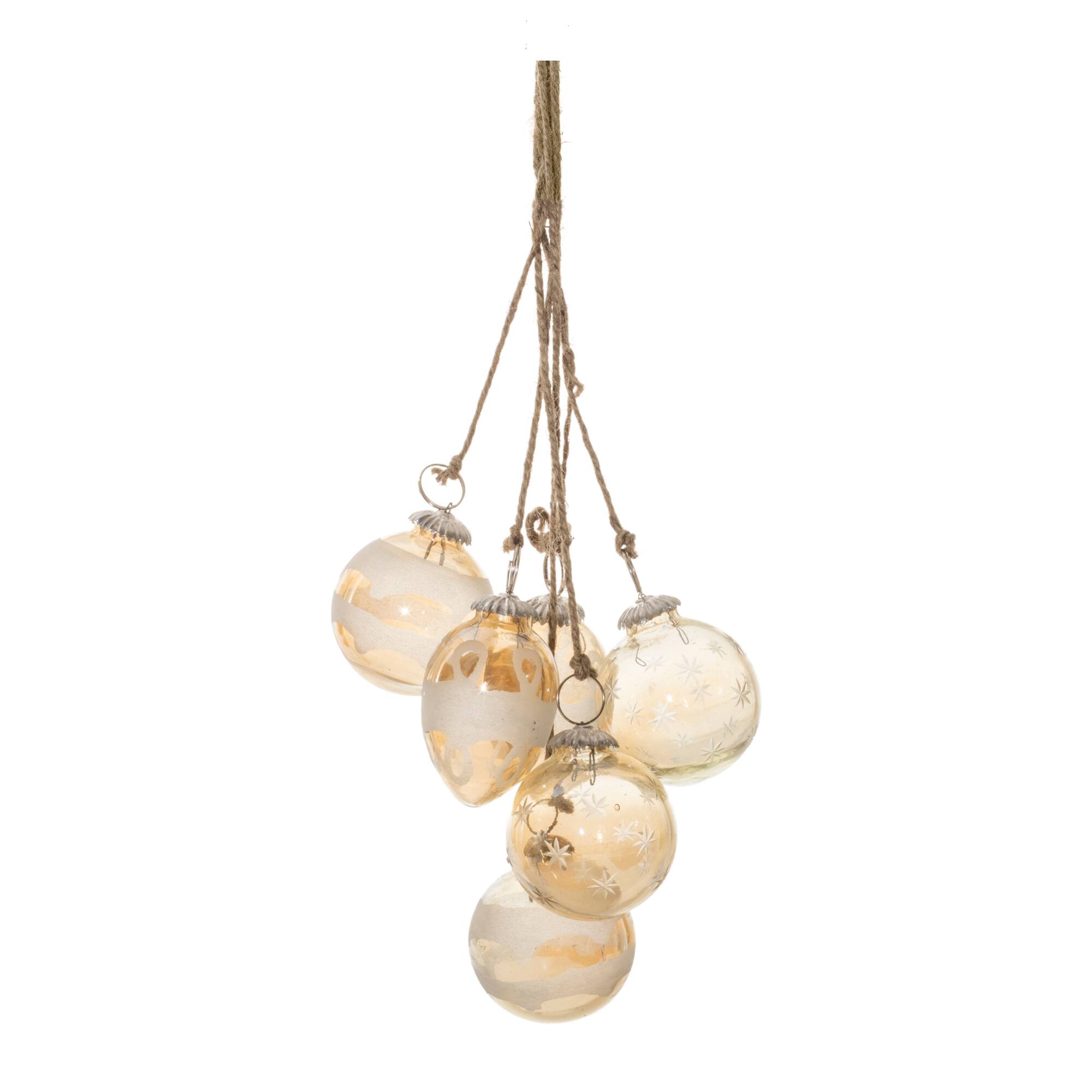 20&#x22; Gold Glass Ball Cluster Drop Ornaments, 2ct.