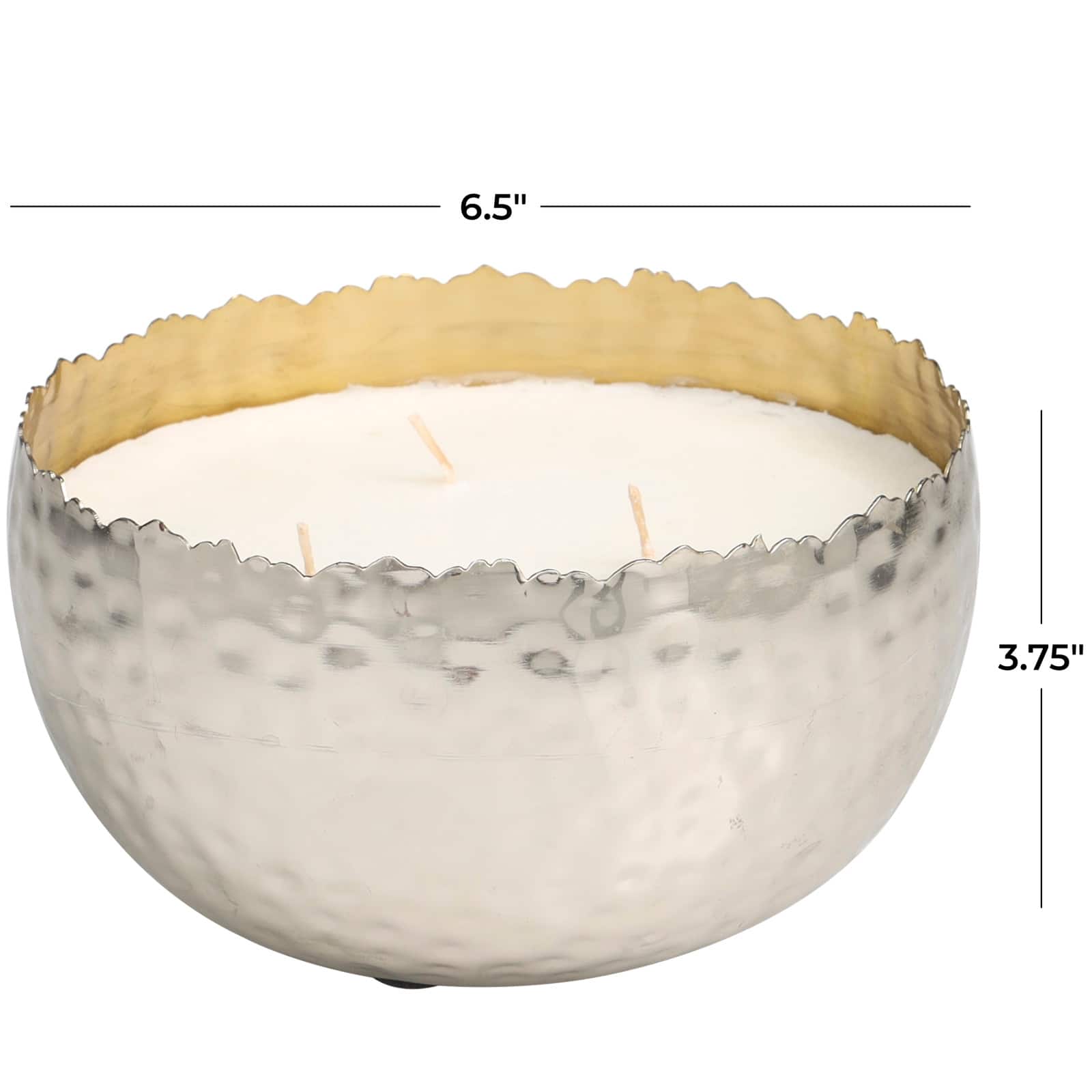 30oz Vanilla Marshmallow Scented White 3 Wick Candle in Hammered Silver Bowl