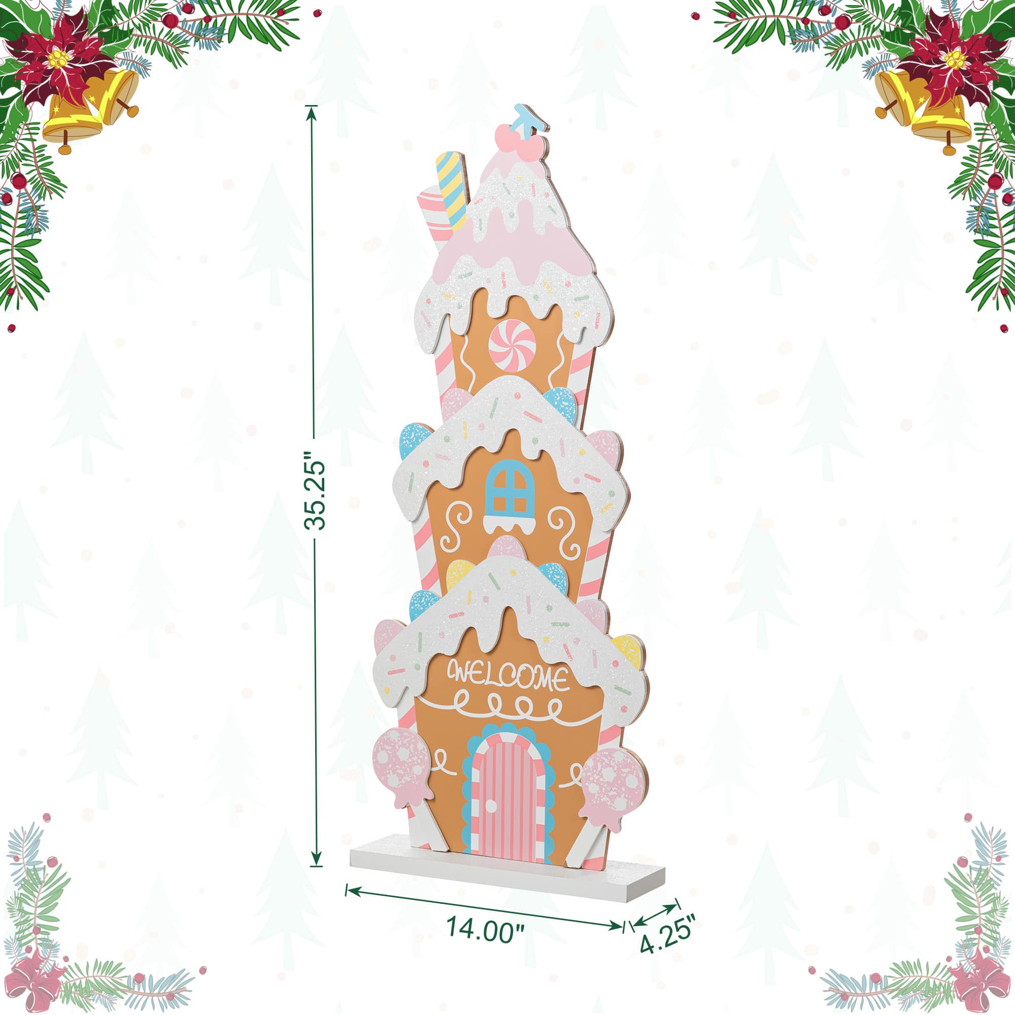 Glitzhome&#xAE; 35.25&#x22; Wooden Christmas Gingerbread House Porch Decor