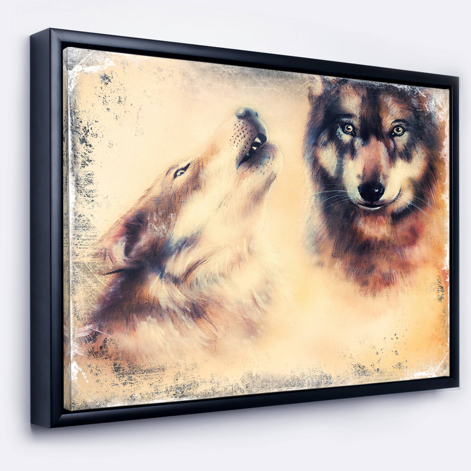 Designart - Howling Wolf - Animal Canvas Art Print in Black Frame