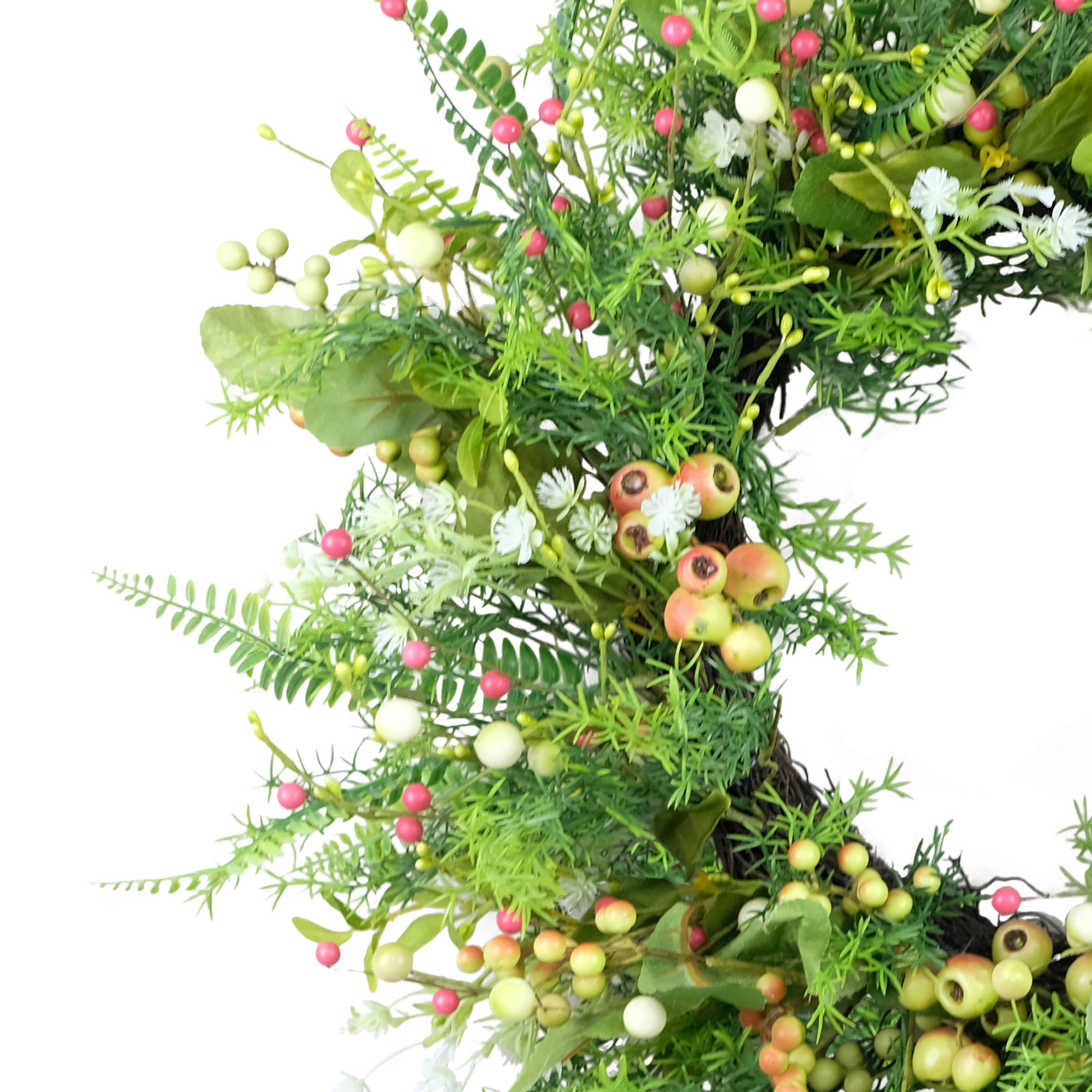 26&#x22; Artificial Fern &#x26; Berry Spring Wreath
