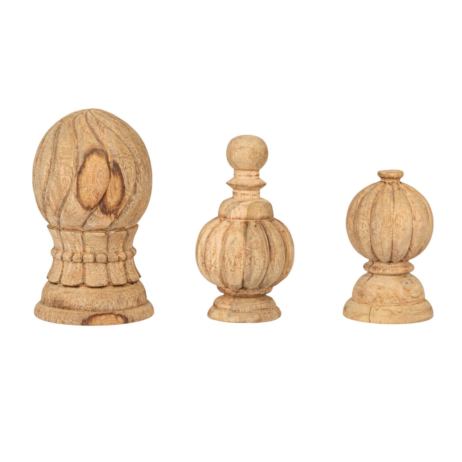 Hello Honey&#xAE; Bleached Natural Hand-Carved Mango Wood Finial Set