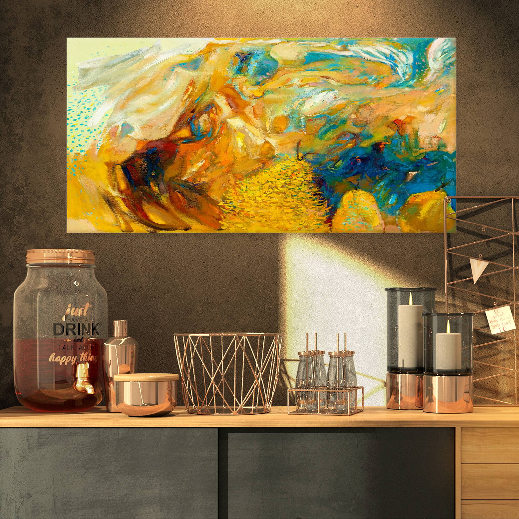 Designart - Abstract Yellow Collage - Large Abstract Canvas Print