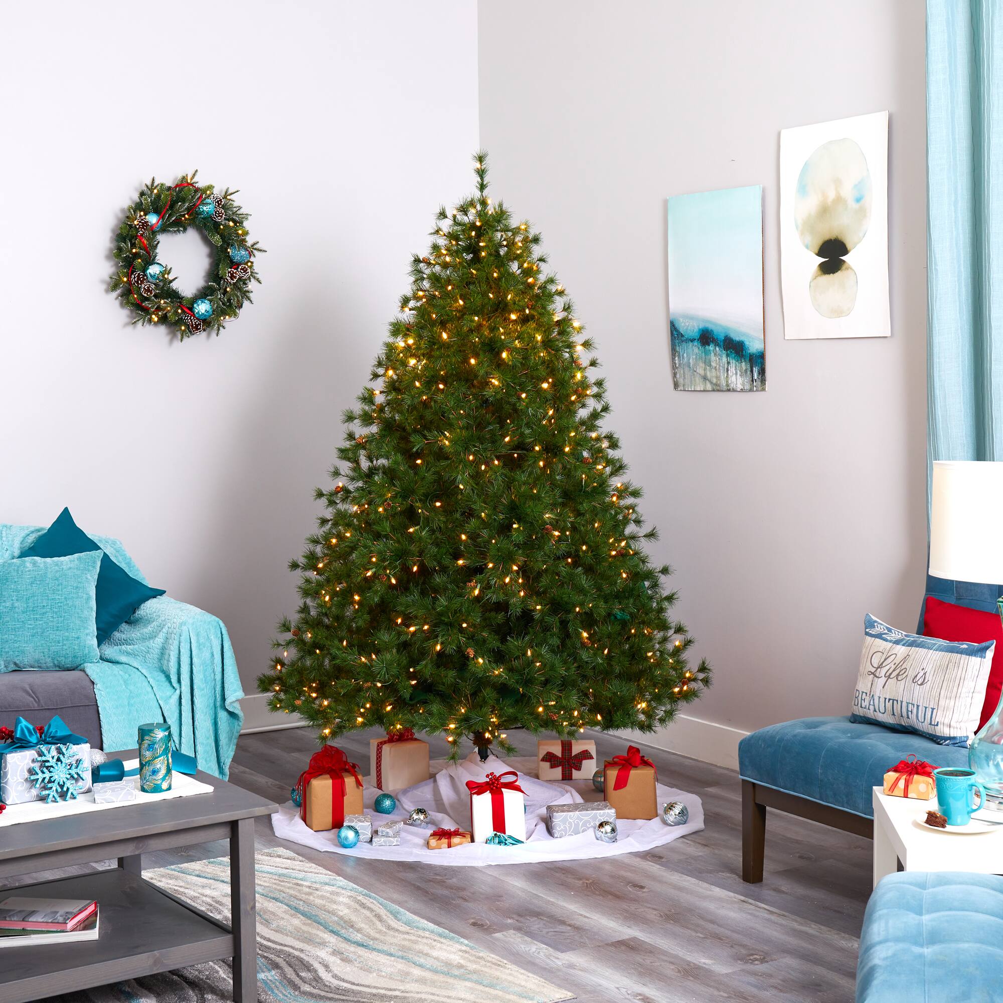 7ft. Pre-Lit Colorado Mountain Pine Artificial Christmas Tree, Clear LED Lights