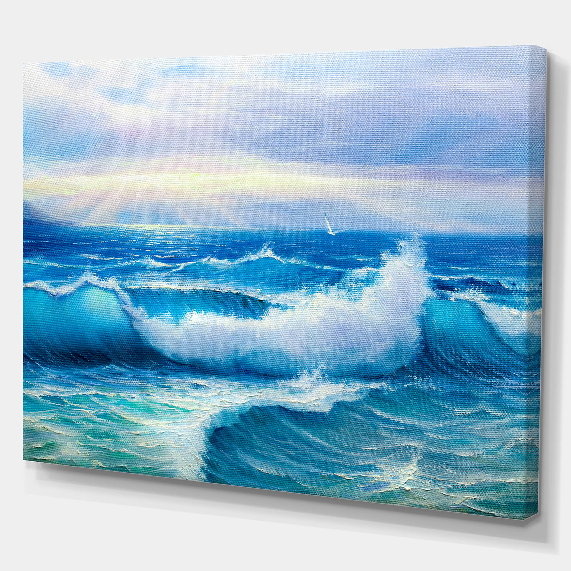 Designart - Sea Wave - Sea & Shore Painting Print on Wrapped Canvas