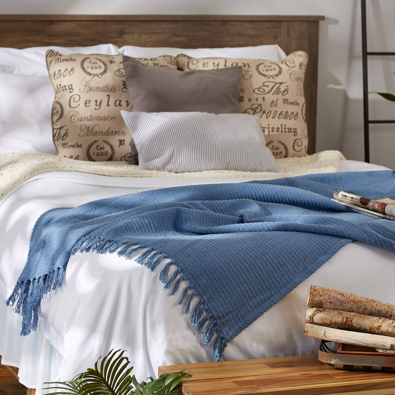 DII® Stonewash Blue Solid Ribbed Throw