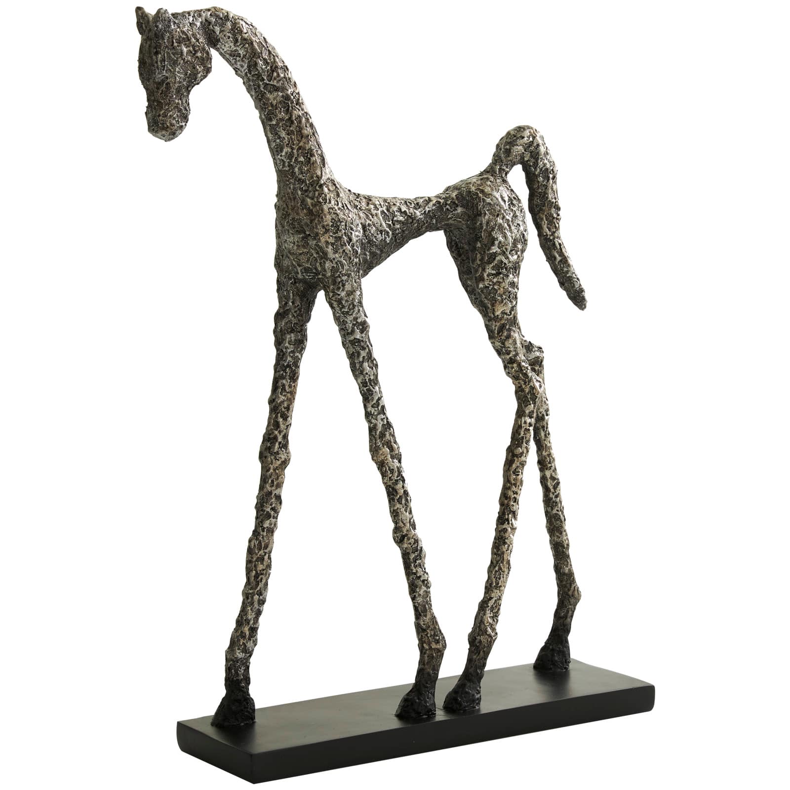 16.5" Bronze Polystone Horse Textured Slim Frame Sculpture with Silver Accents