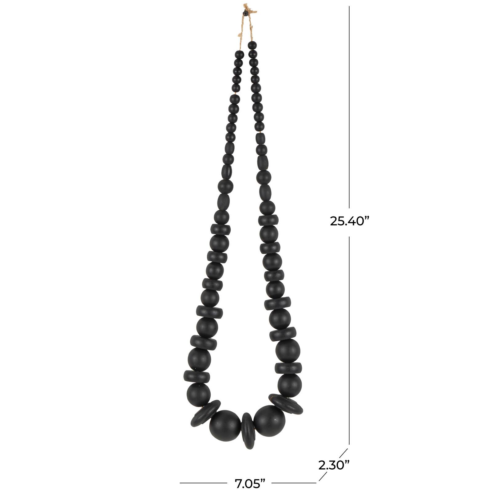 Black Wood Necklace Handmade Geometric Beaded Garland Sculpture