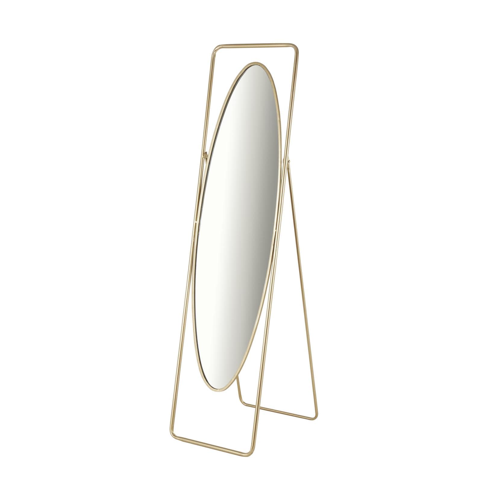 17" x 66" Gold Metal Geometric Oval Floor Mirror with Rectangular Frame & Stand