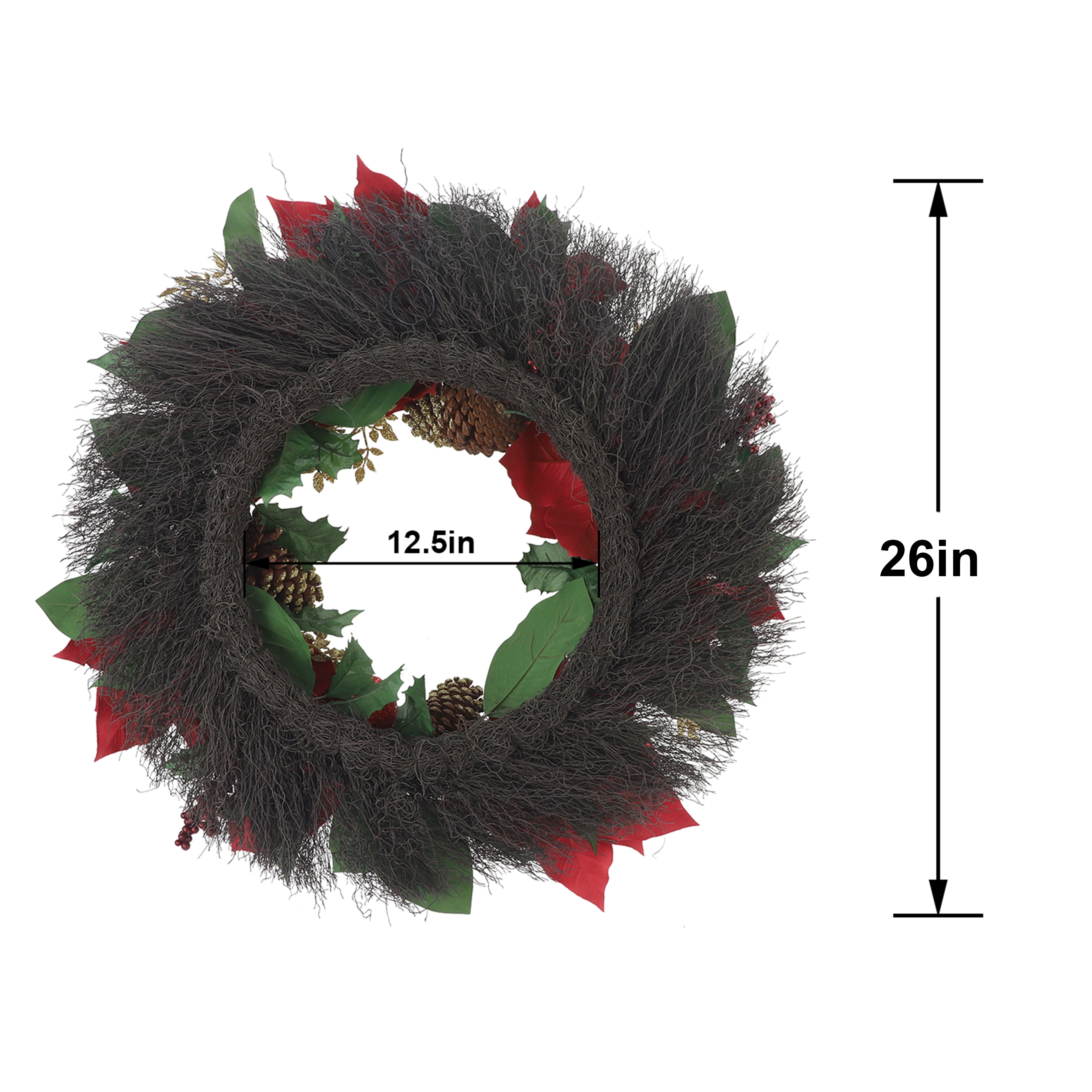 26&#x22; Red Poinsettia, Ornament &#x26; Pinecone Wreath by Ashland&#xAE;