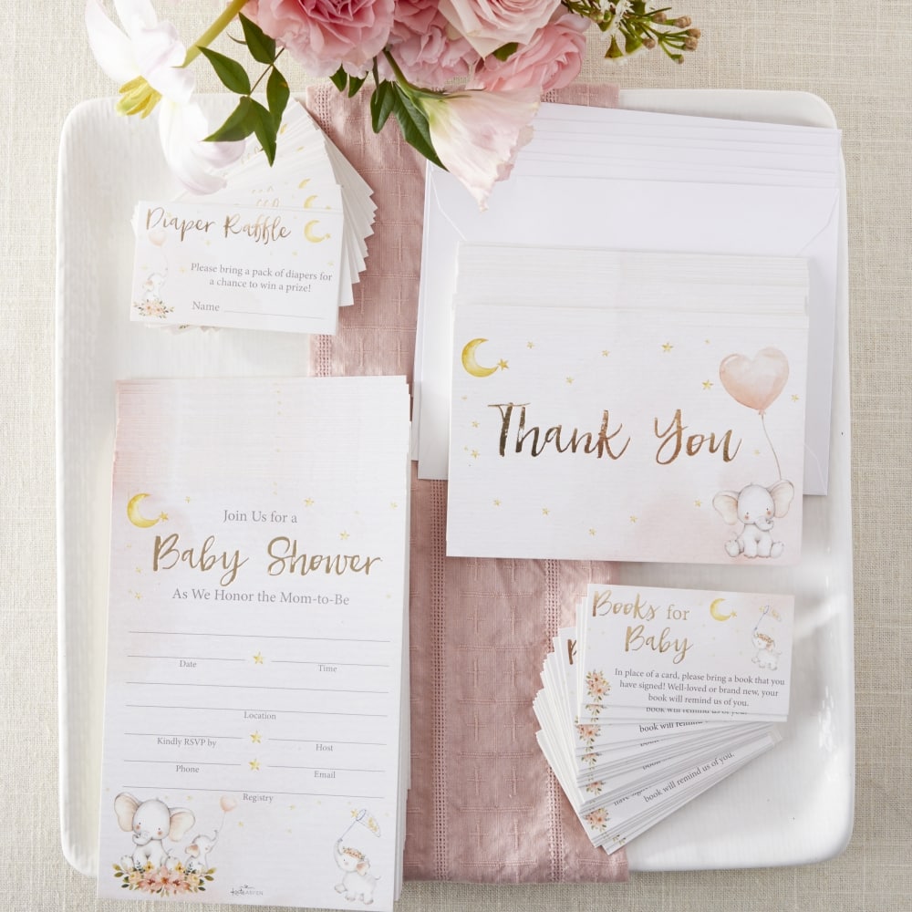 Kate Aspen&#xAE; Pink Elephant Baby Shower Invitation &#x26; Thank You Card Bundle
