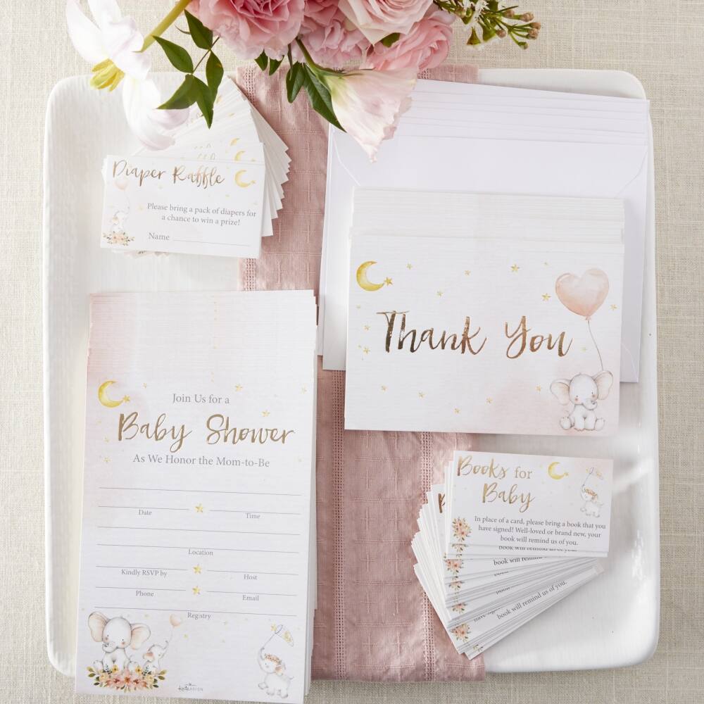 Kate Aspen® Pink Elephant Baby Shower Invitation & Thank You Card Bundle