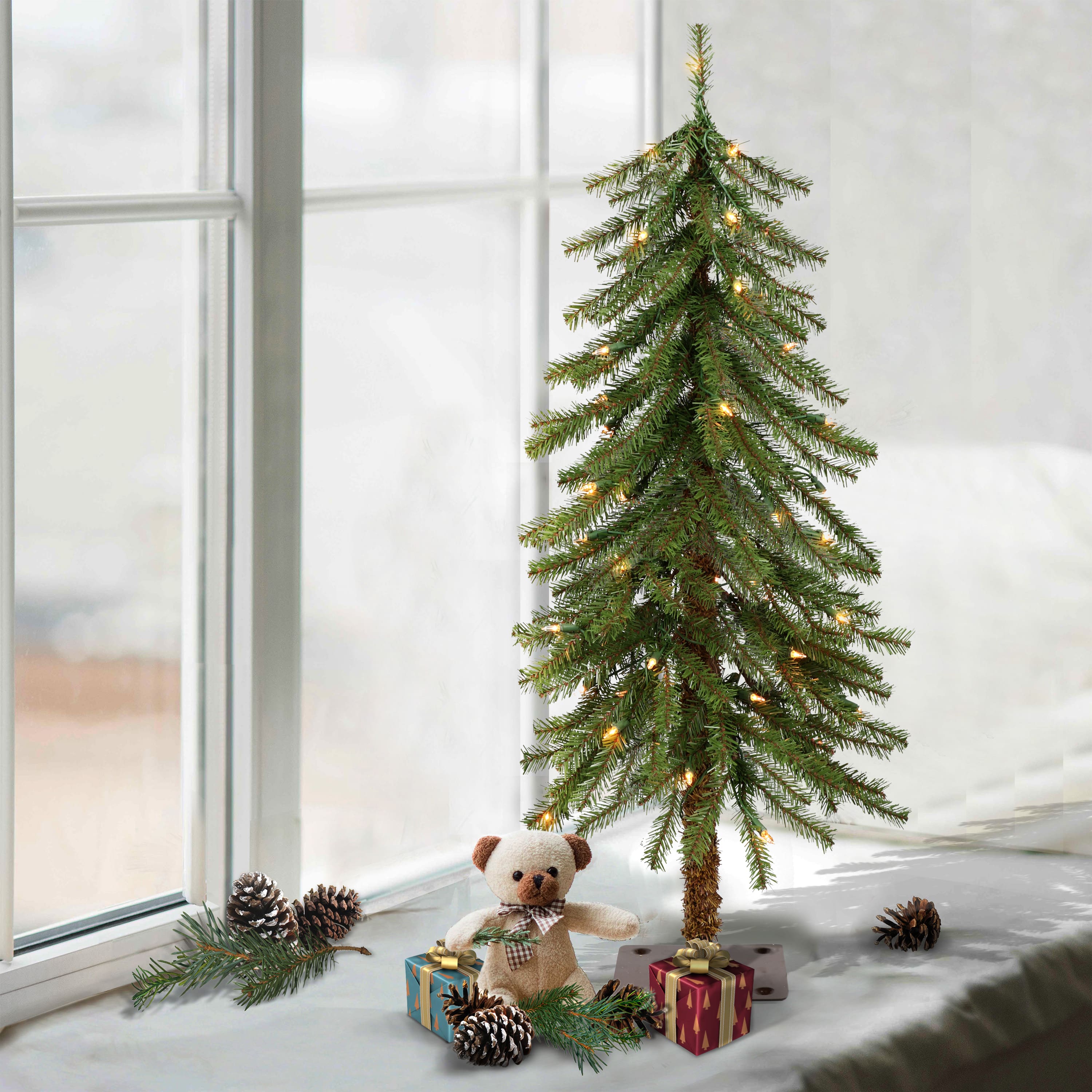 3ft. Pre-Lit Alpine Artificial Christmas Tree, Clear Lights