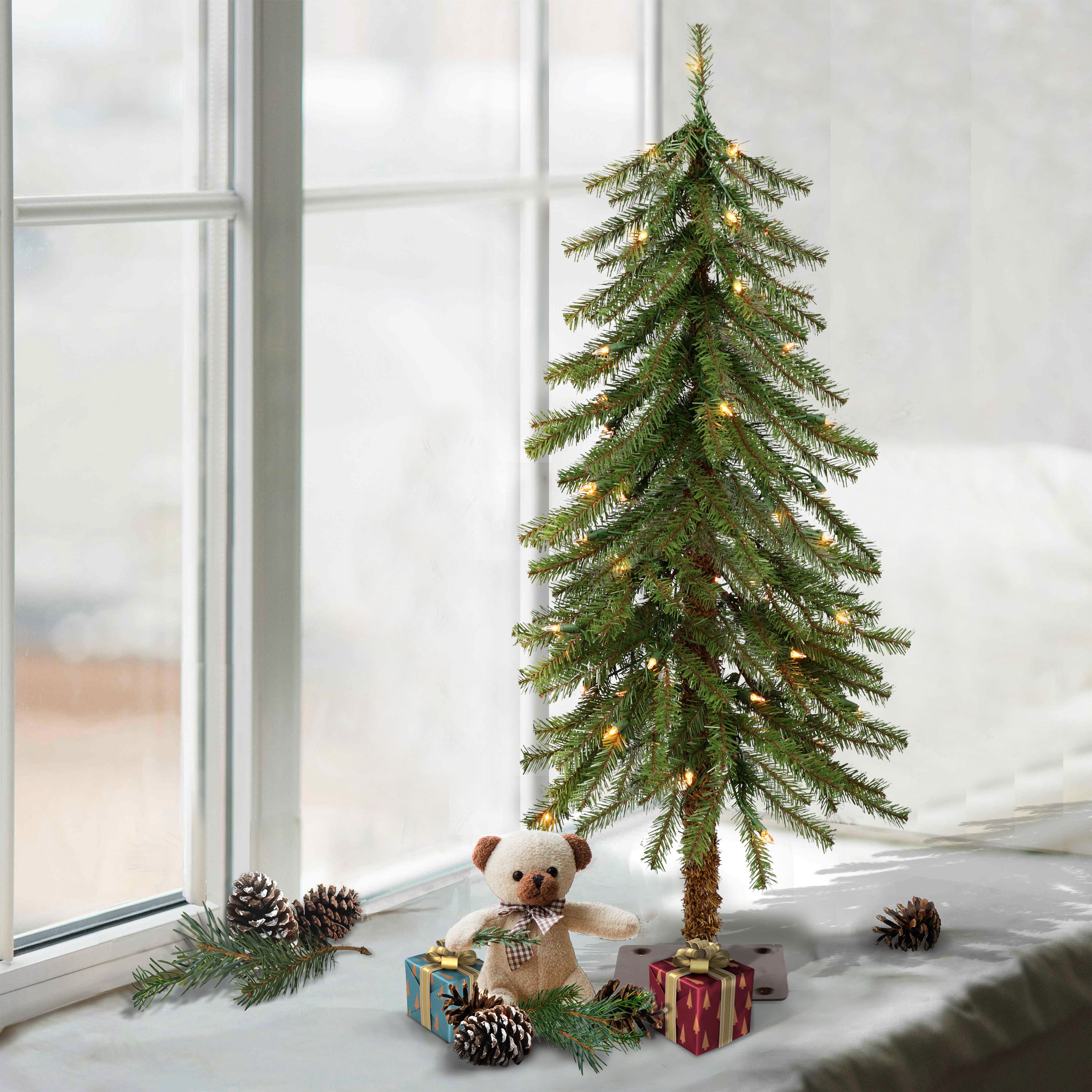 6 Pack: 3ft. Pre-Lit Alpine Artificial Christmas Tree, Clear Lights