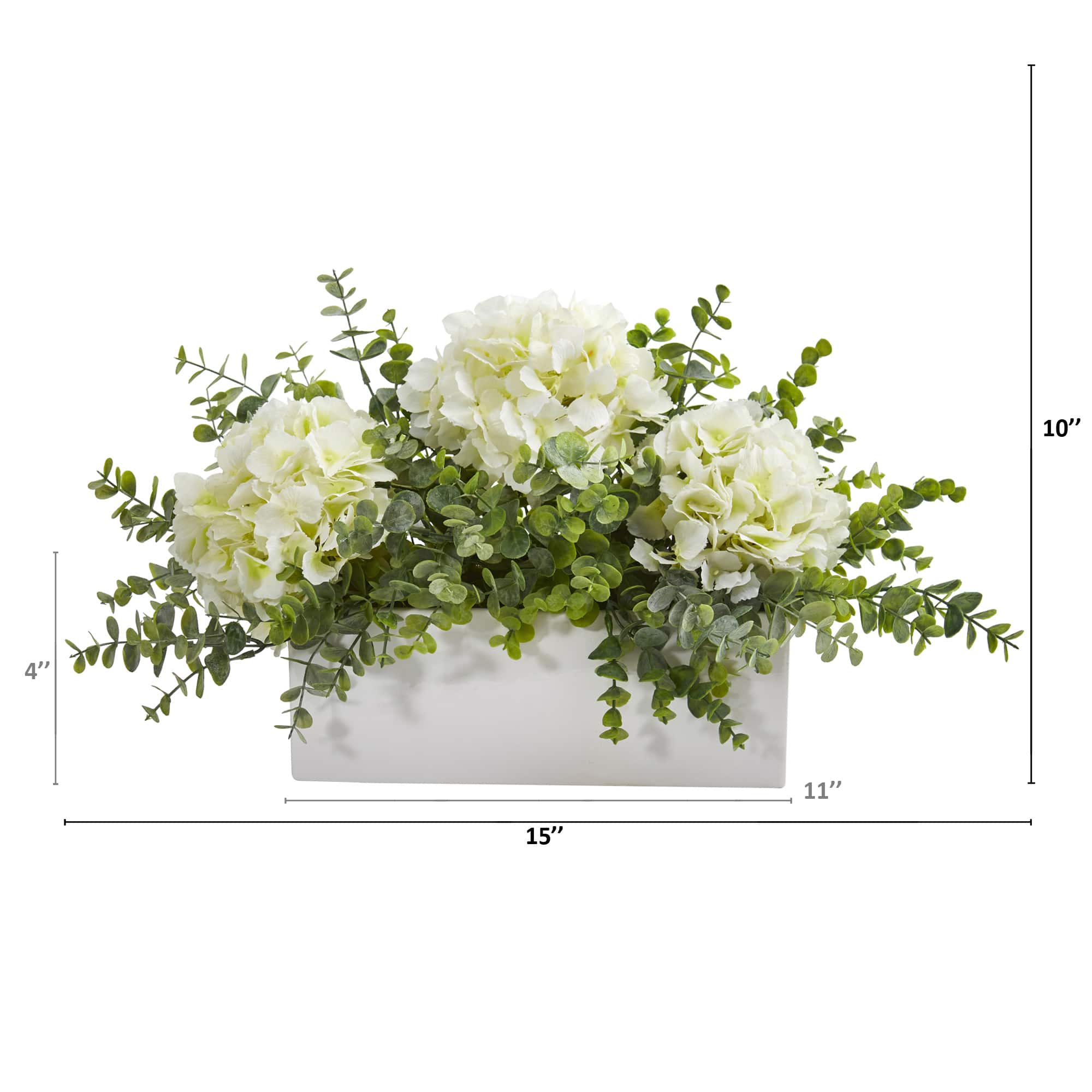15&#x22; Hydrangea &#x26; Eucalyptus Artificial Arrangement In White Vase
