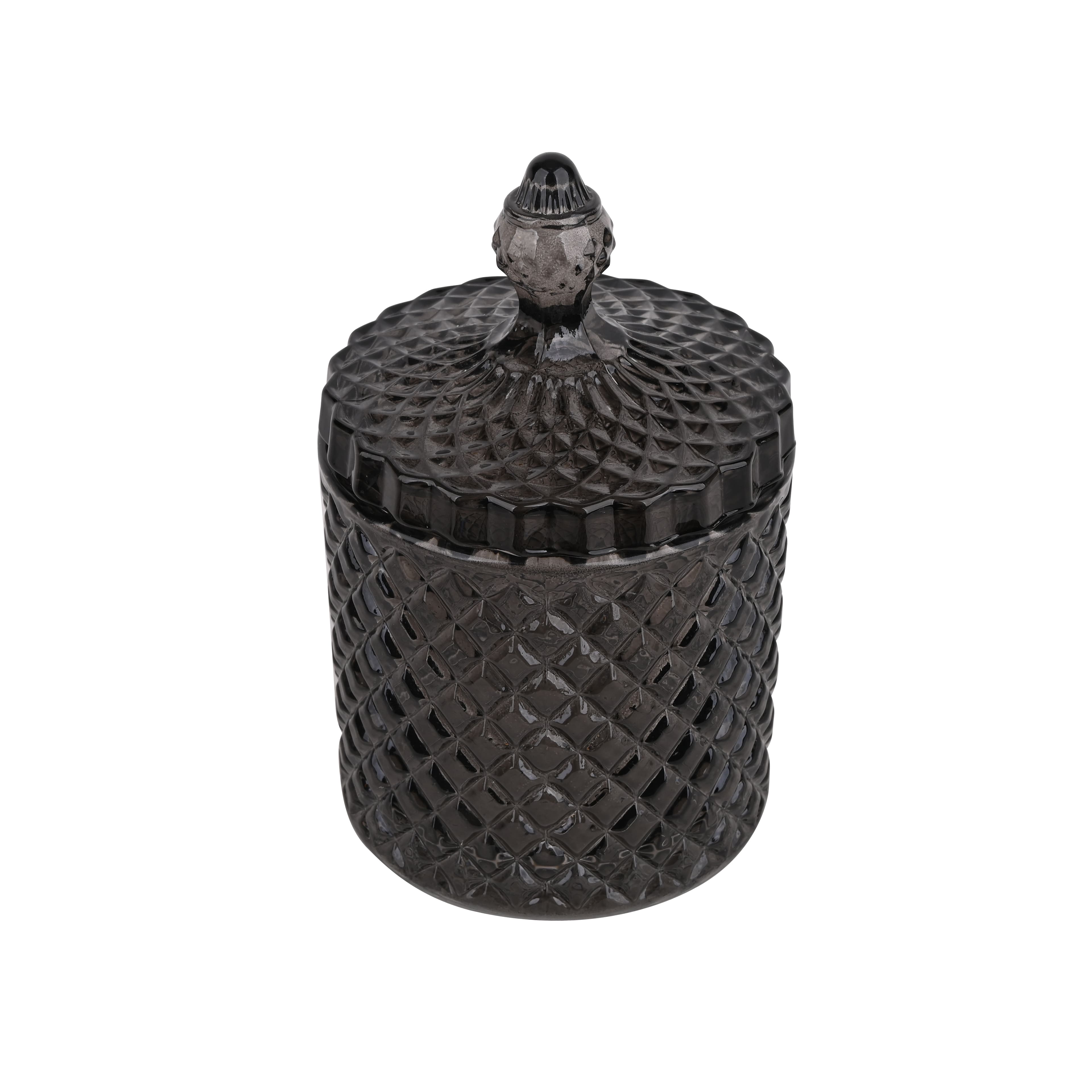 7&#x22; Black Diamond Beveled Glass Container with Lid by Ashland&#xAE;